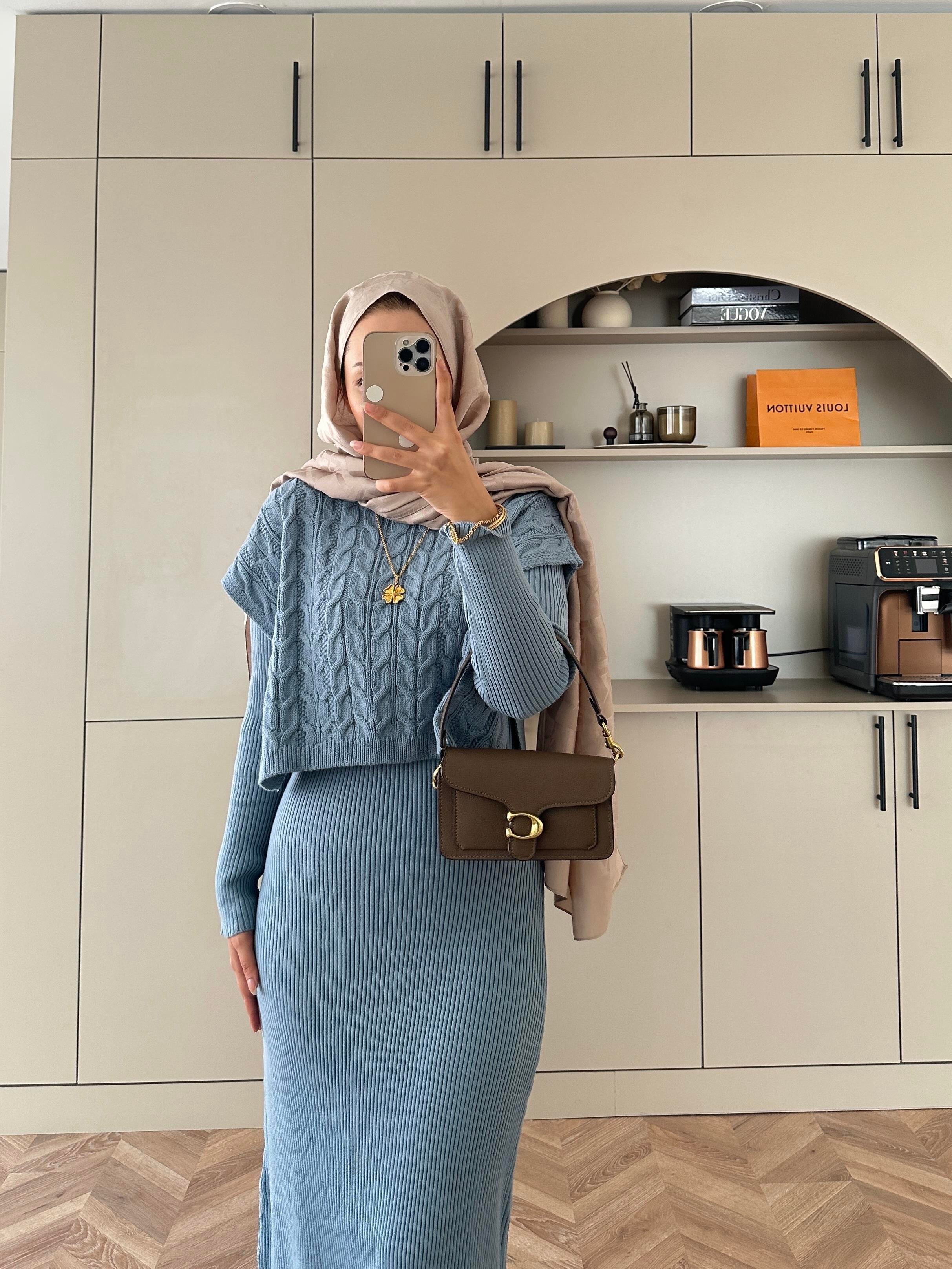 Lilyum Örgü Kapaklı Triko Elbise Bebe Mavisi