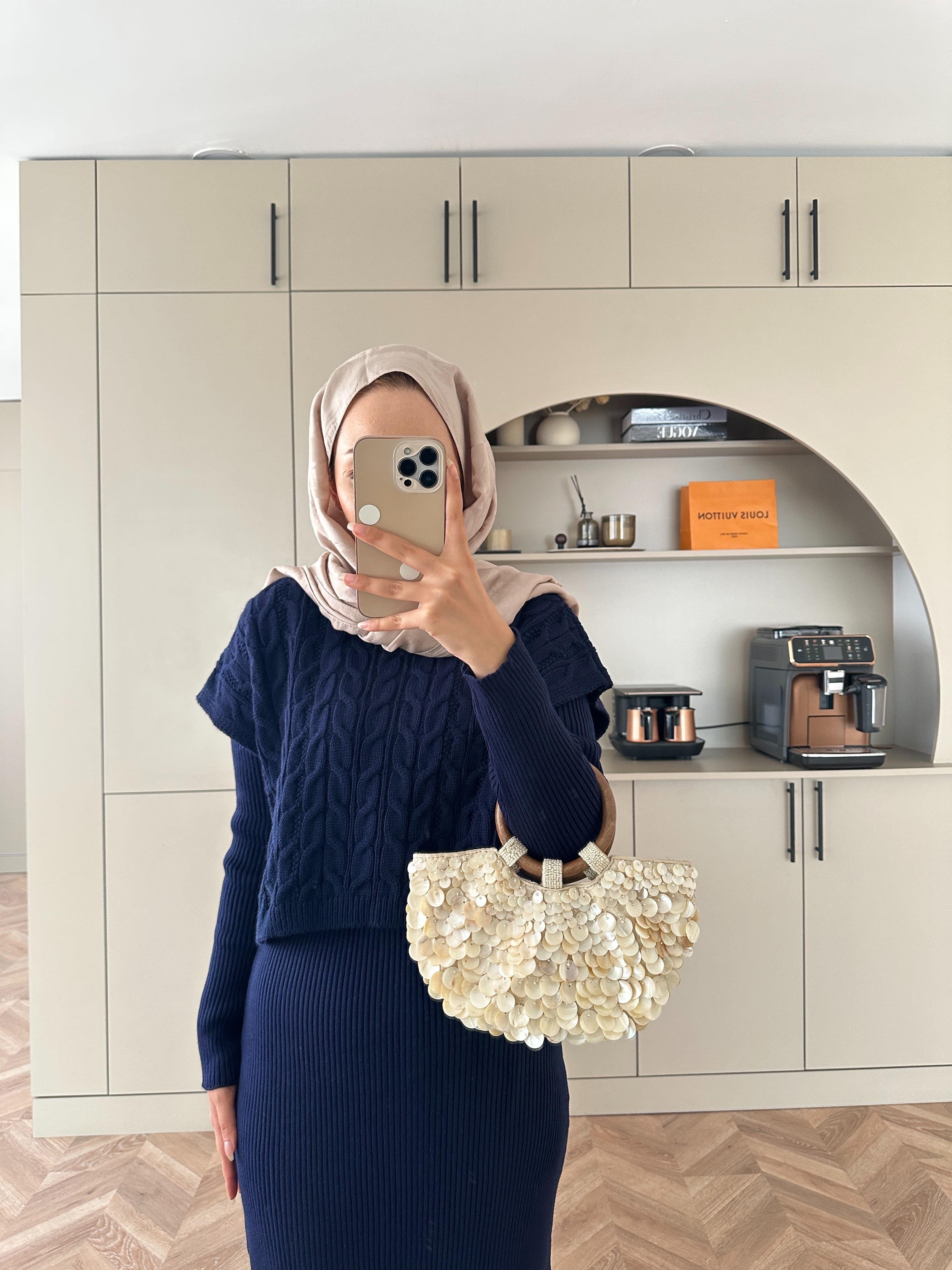 Lilyum Örgü Kapaklı Triko Elbise Lacivert