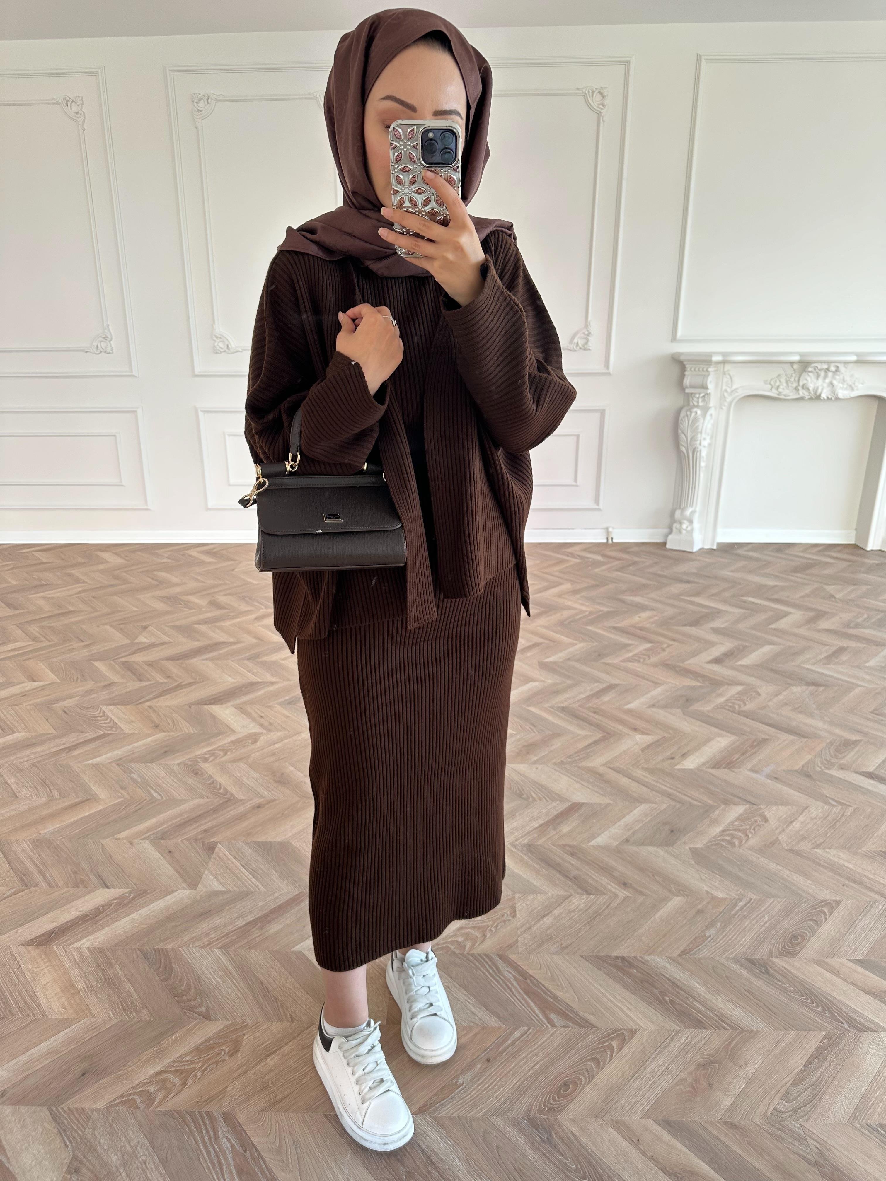 Liza Hırkalı Triko Elbise Kahverengi