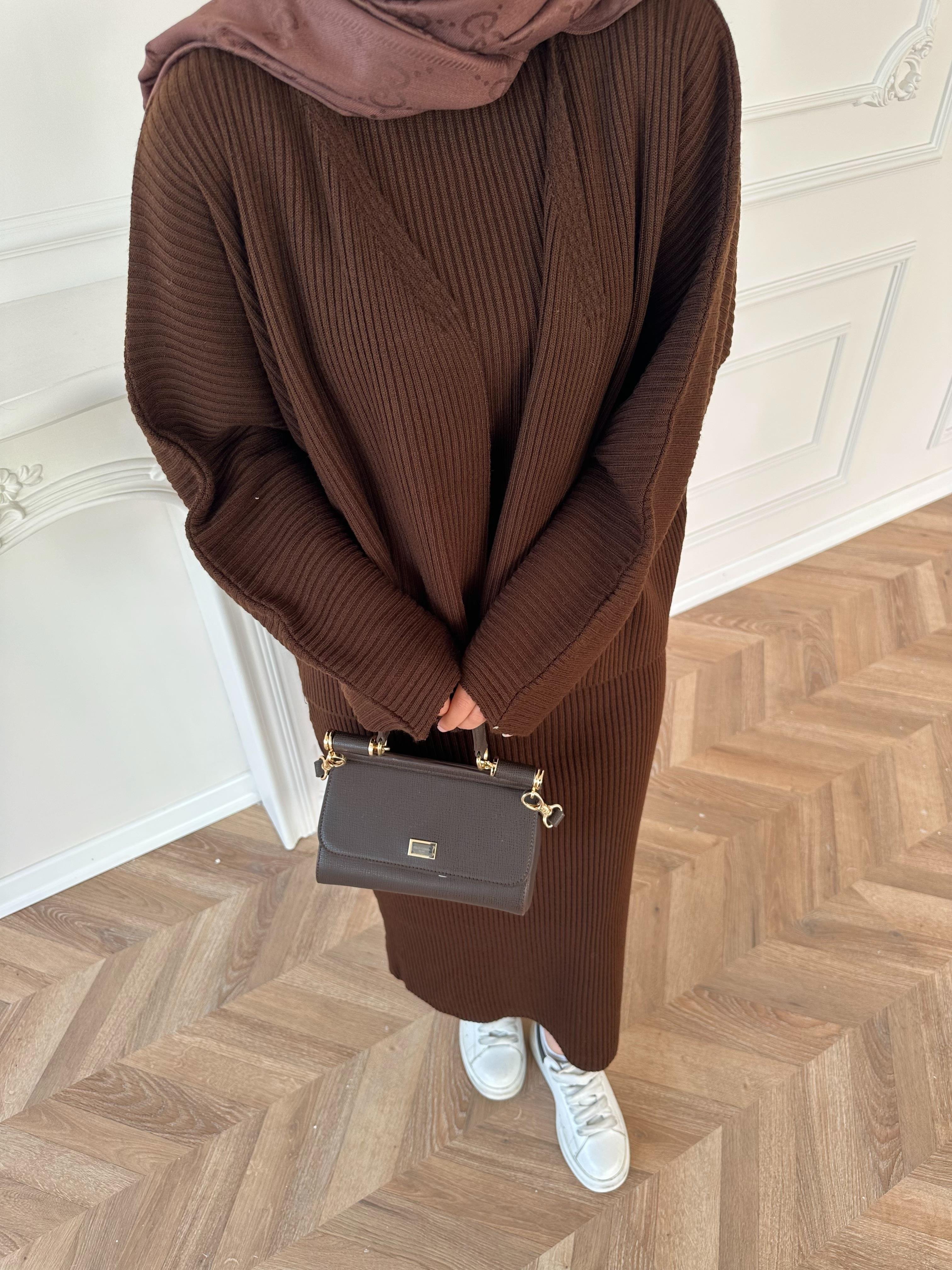 Liza Hırkalı Triko Elbise Kahverengi