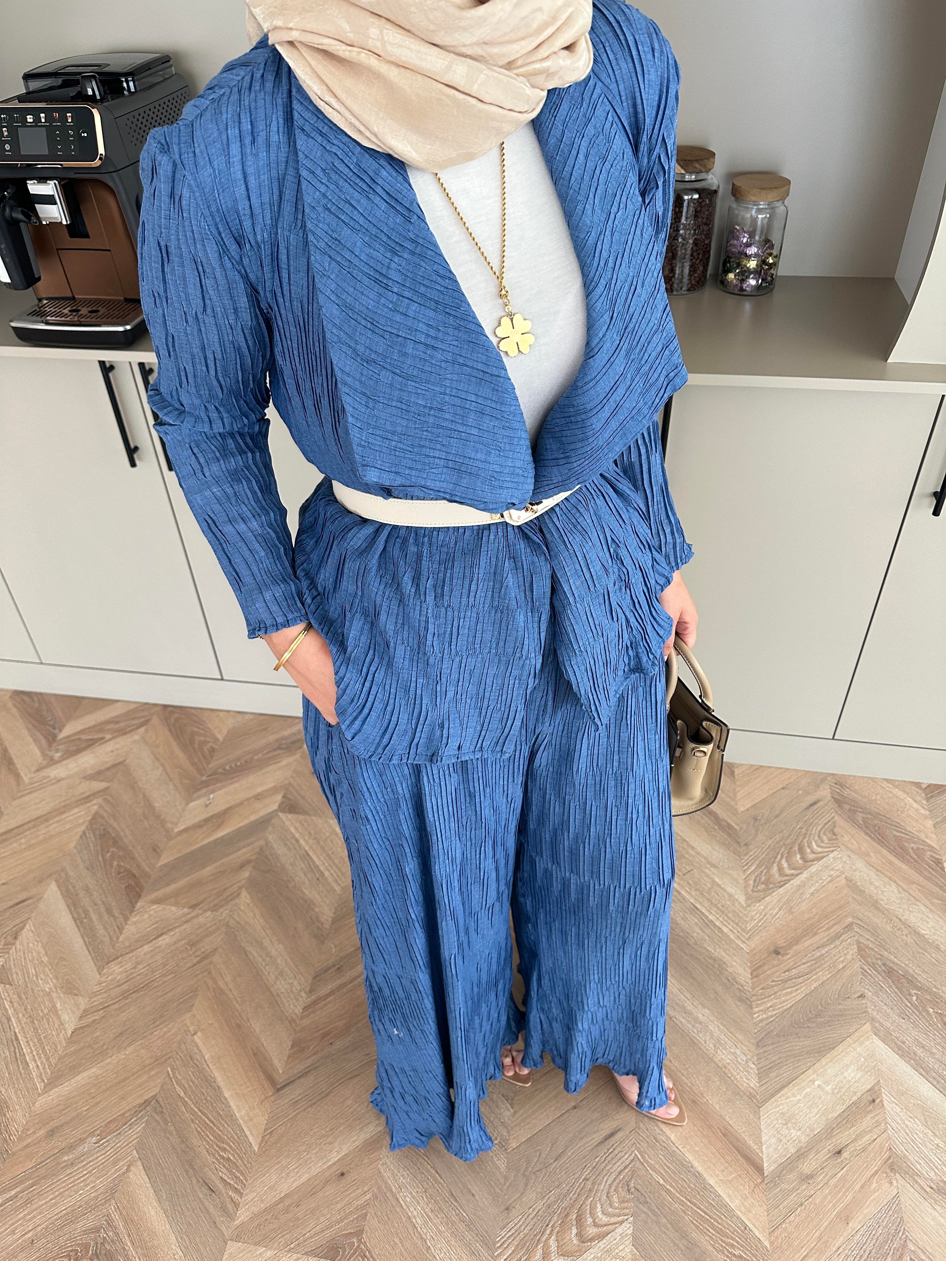 Lucinda Çizgili Keten Takım İndigo