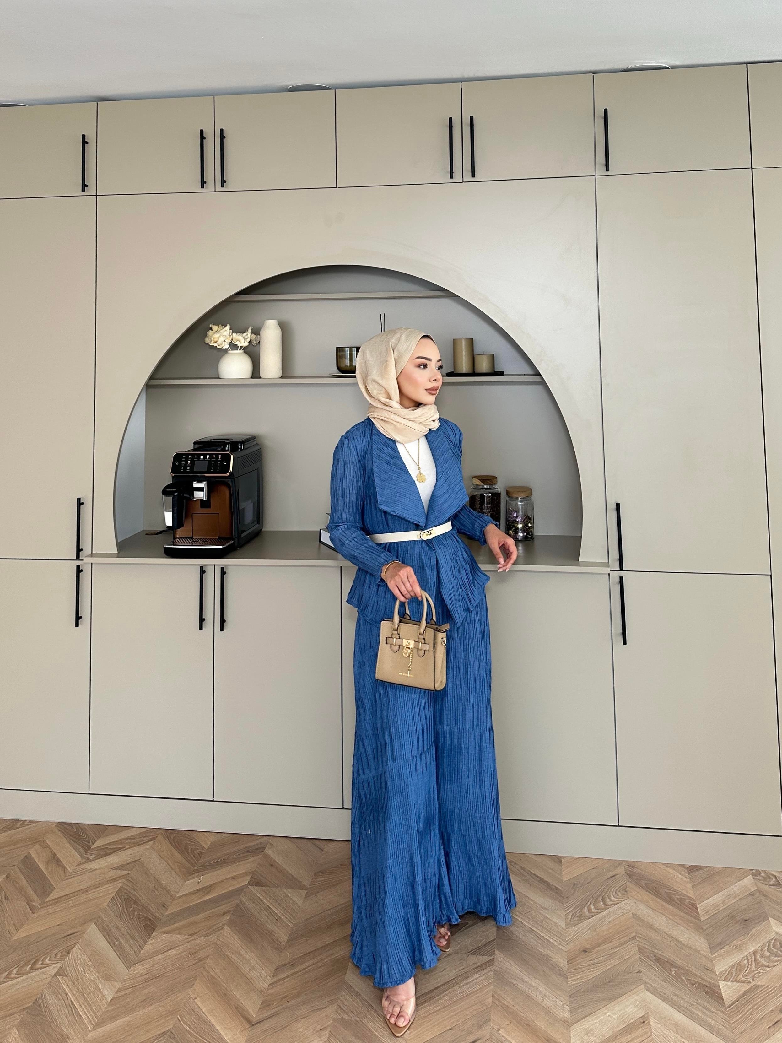 Lucinda Çizgili Keten Takım İndigo