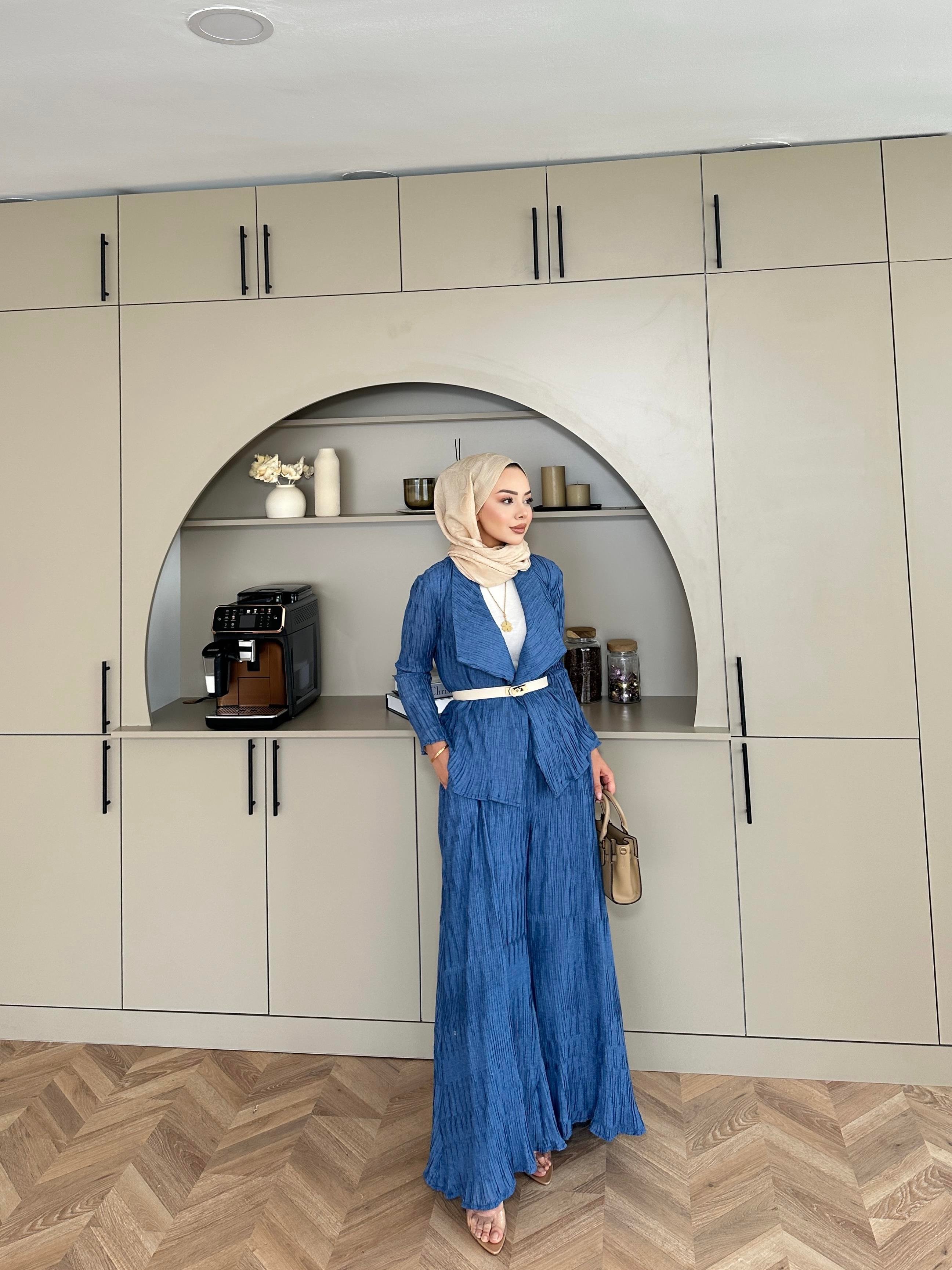 Lucinda Çizgili Keten Takım İndigo