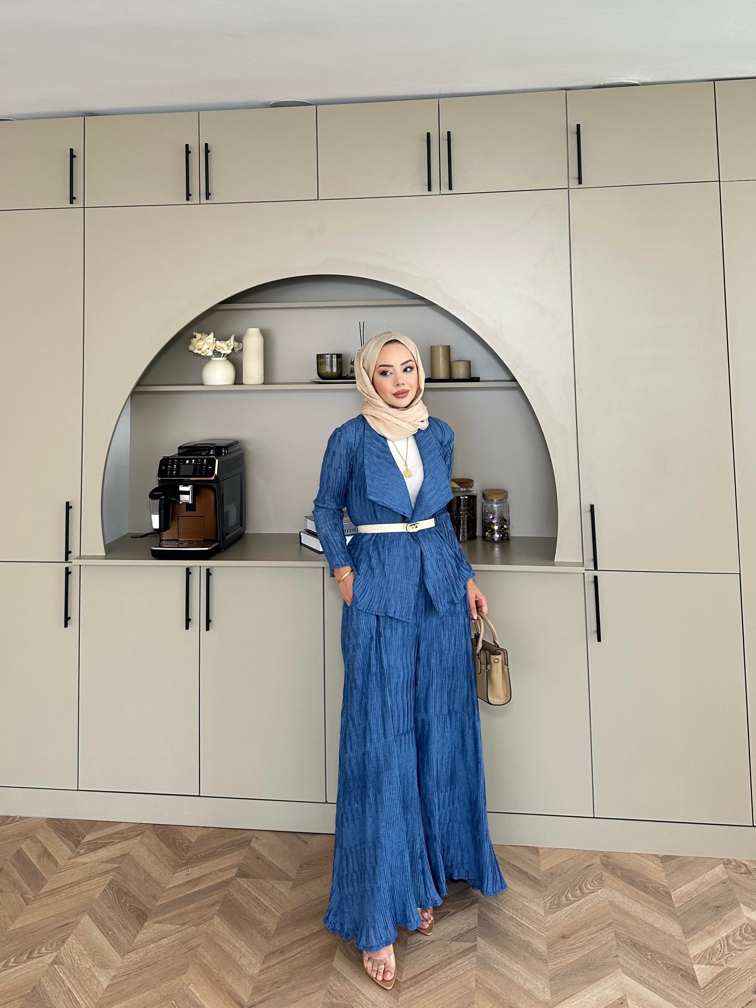 Lucinda Çizgili Keten Takım İndigo