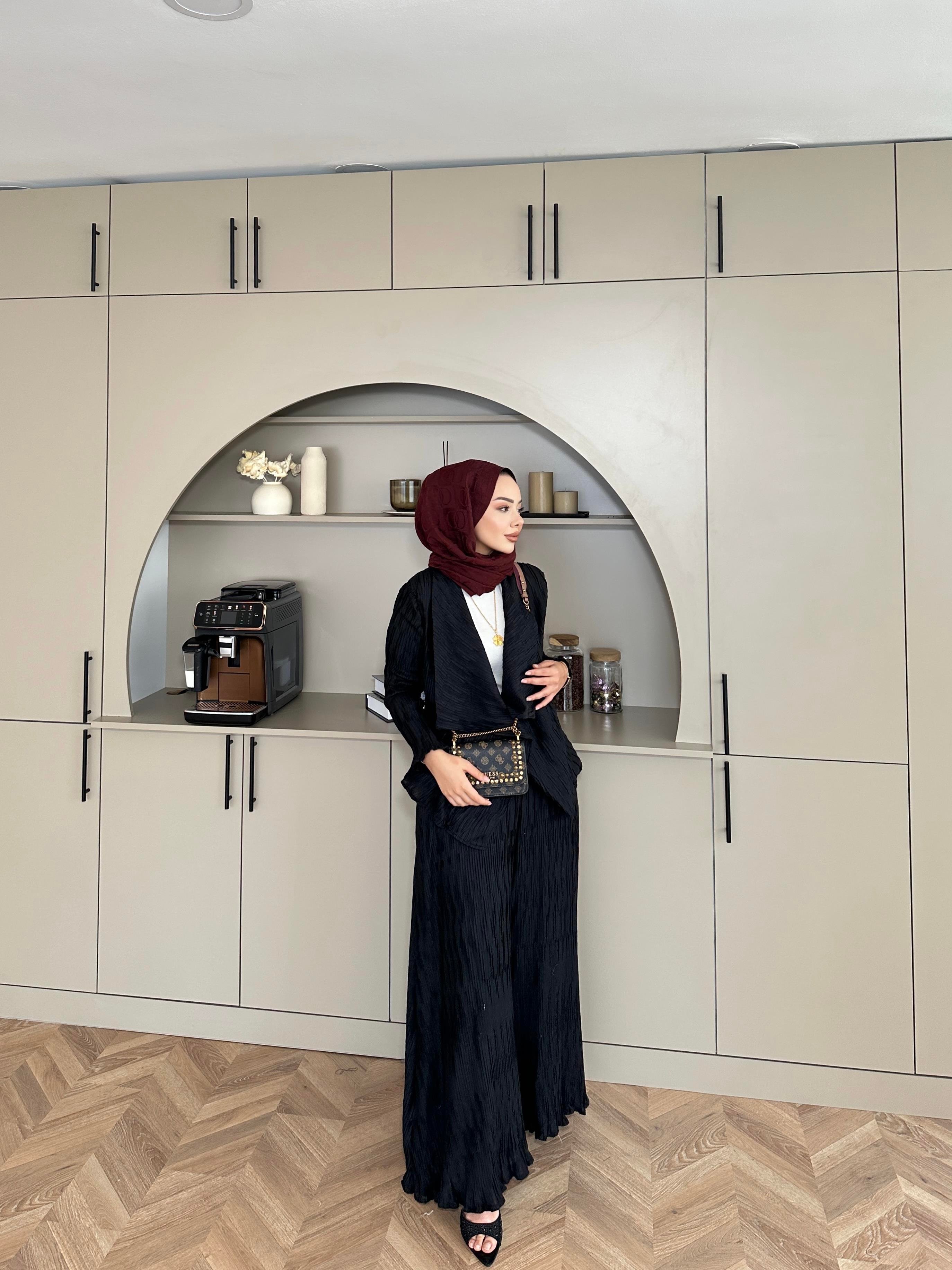 Lucinda Çizgili Keten Takım Siyah