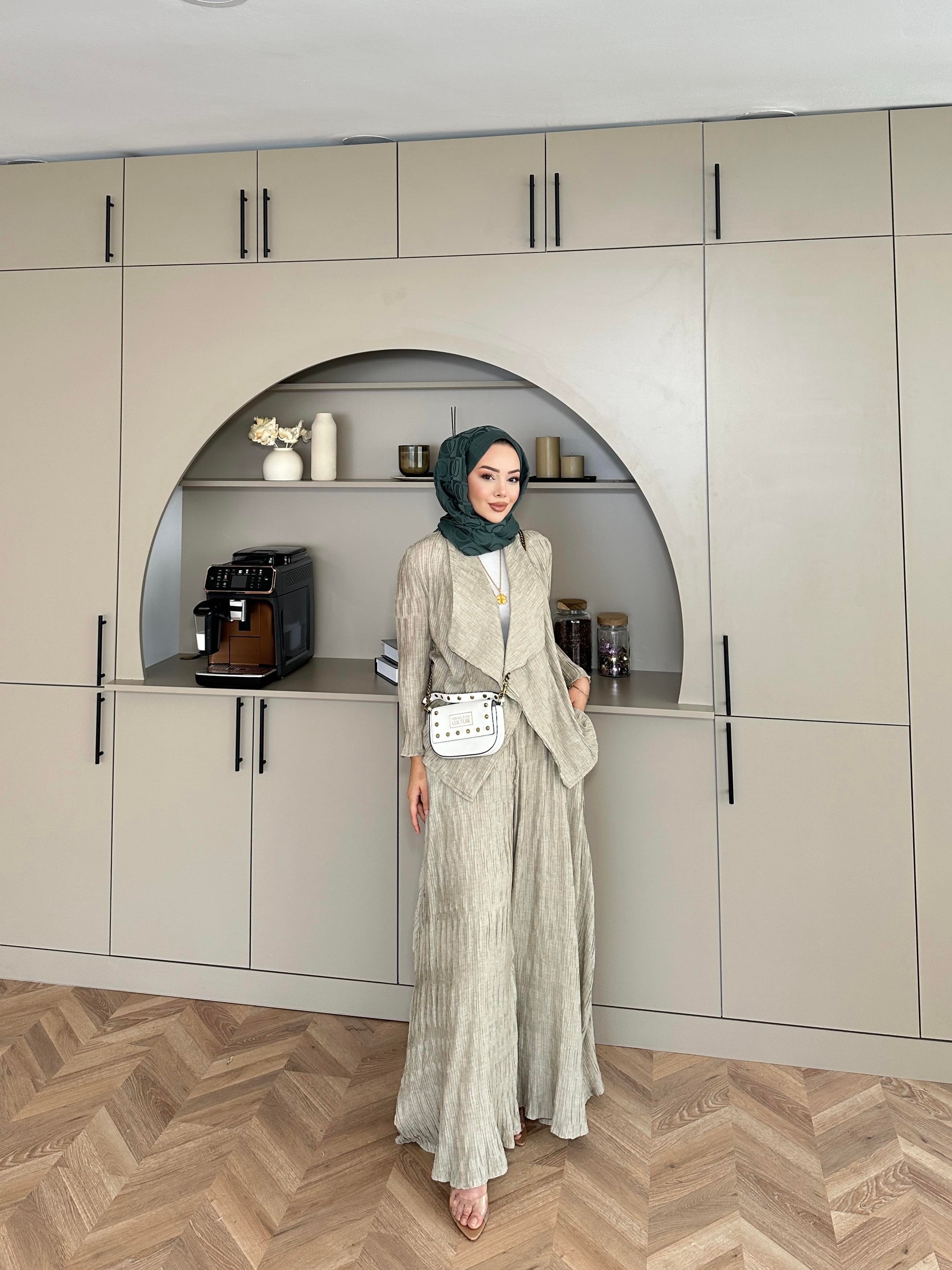 Lucinda Çizgili Keten Takım Vizon