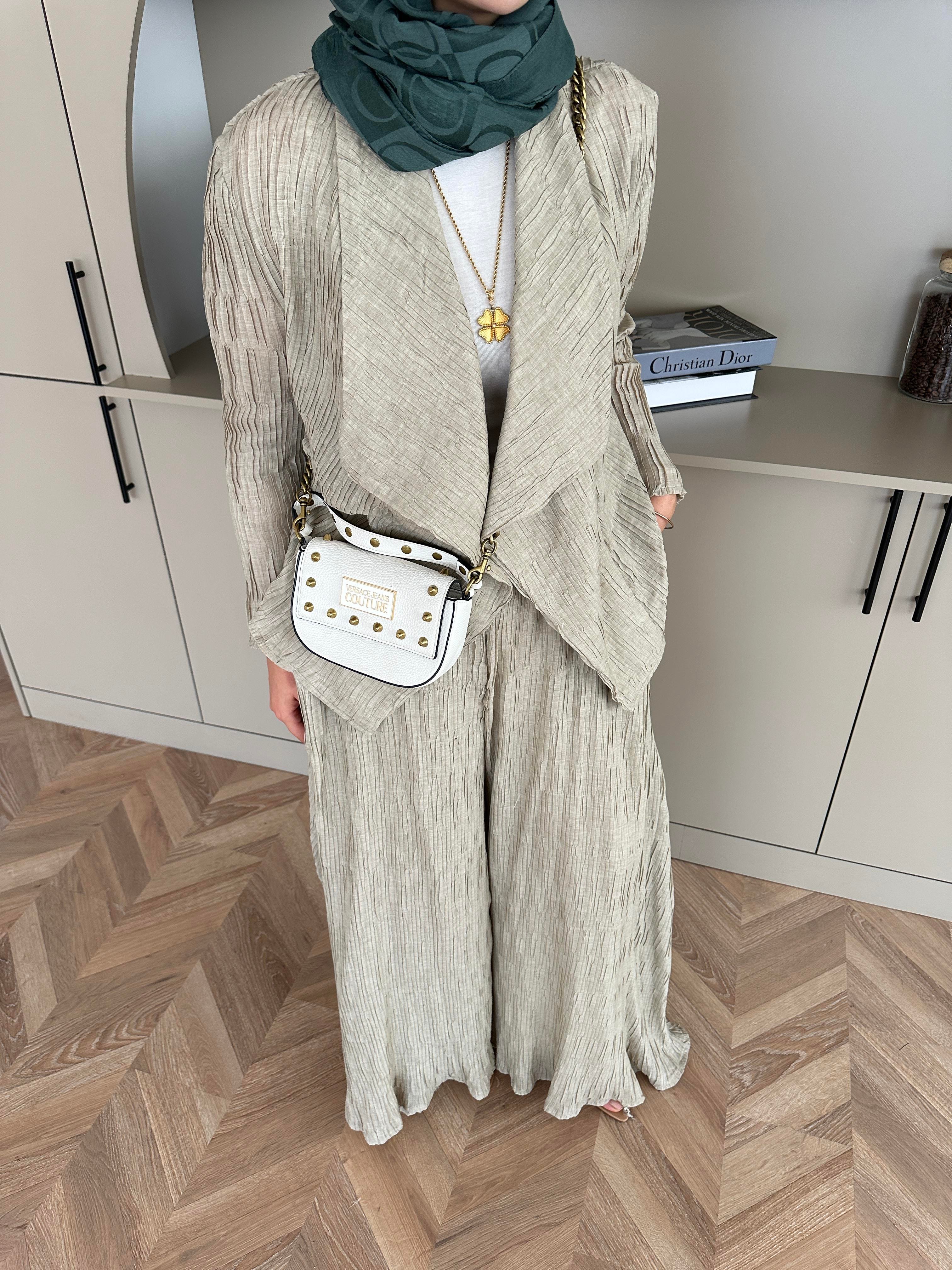 Lucinda Çizgili Keten Takım Vizon