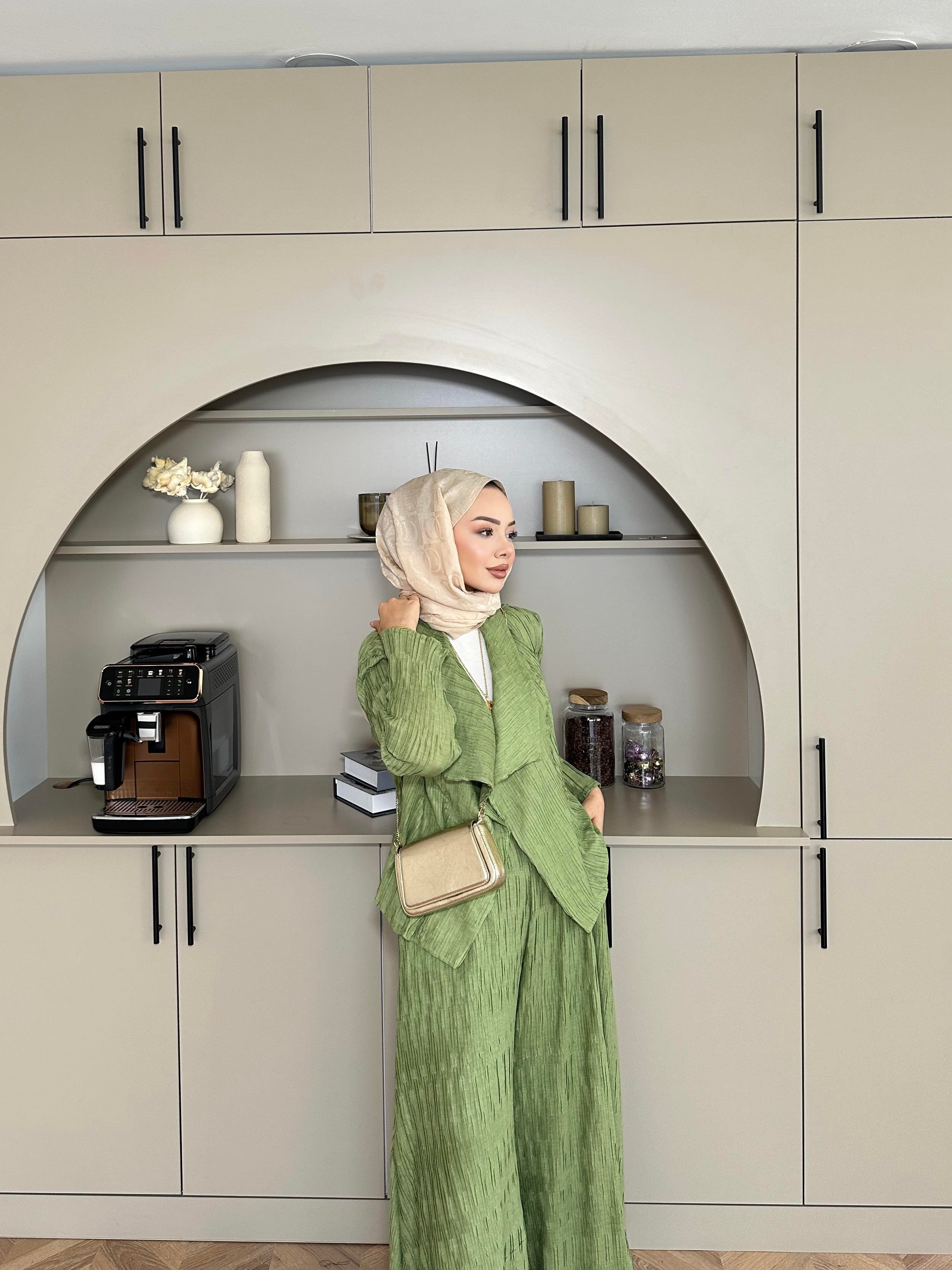 Lucinda Çizgili Keten Takım Yeşil