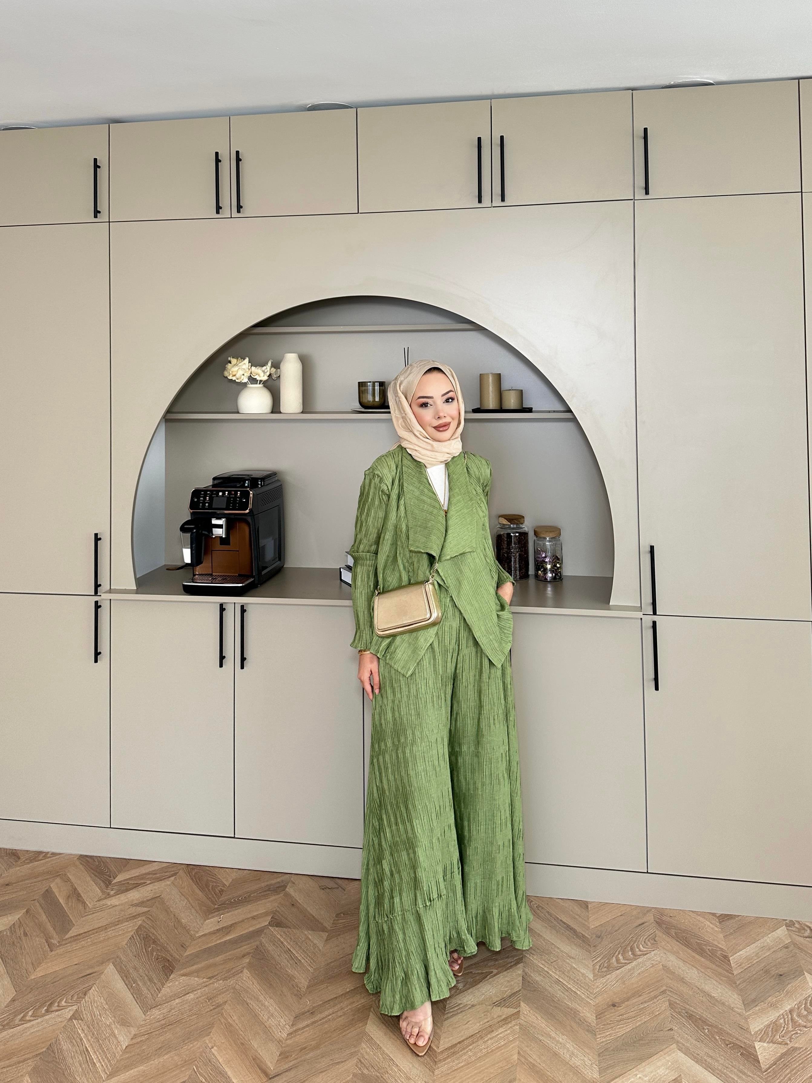 Lucinda Çizgili Keten Takım Yeşil