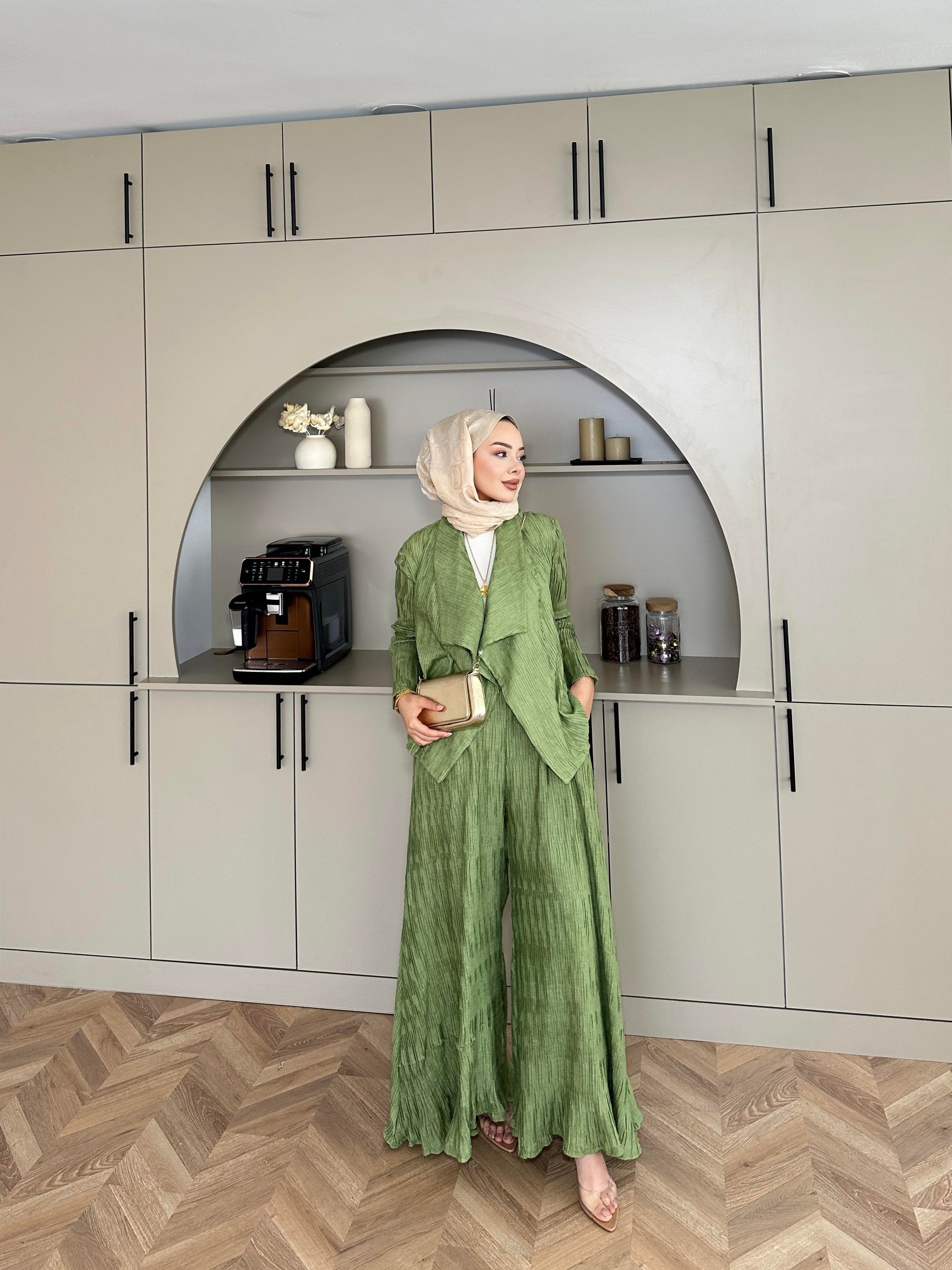 Lucinda Çizgili Keten Takım Yeşil