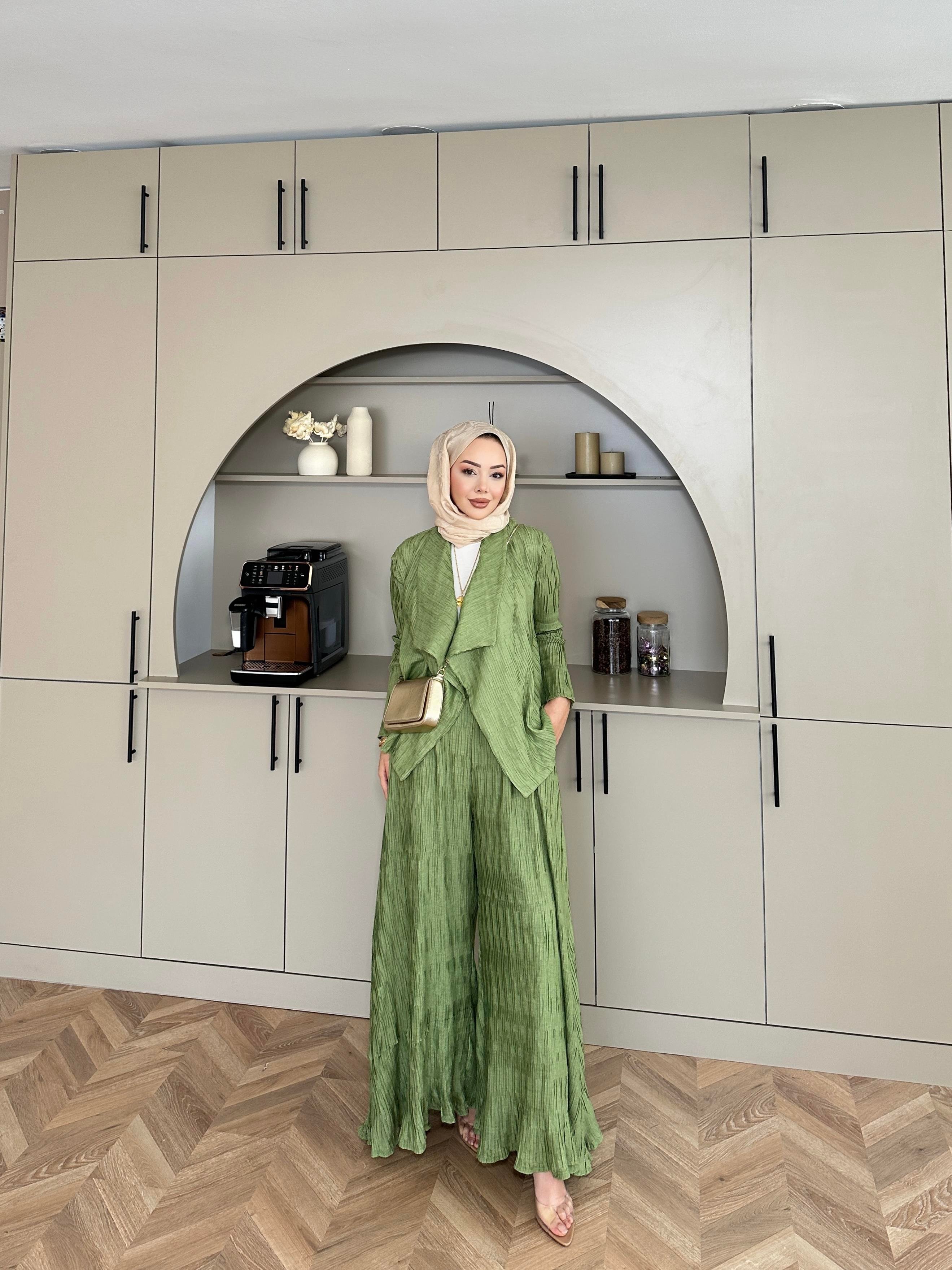 Lucinda Çizgili Keten Takım Yeşil