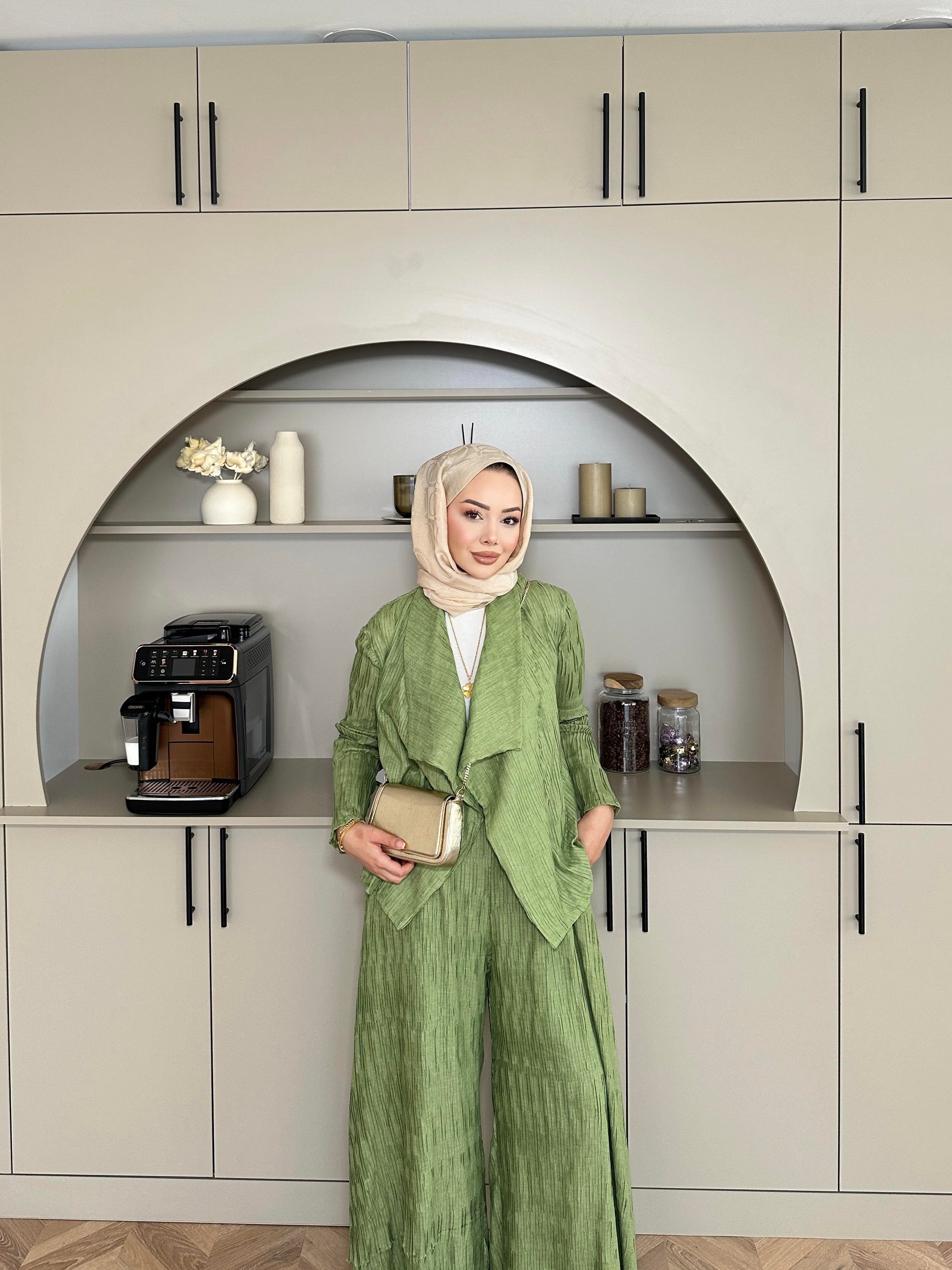 Lucinda Çizgili Keten Takım Yeşil