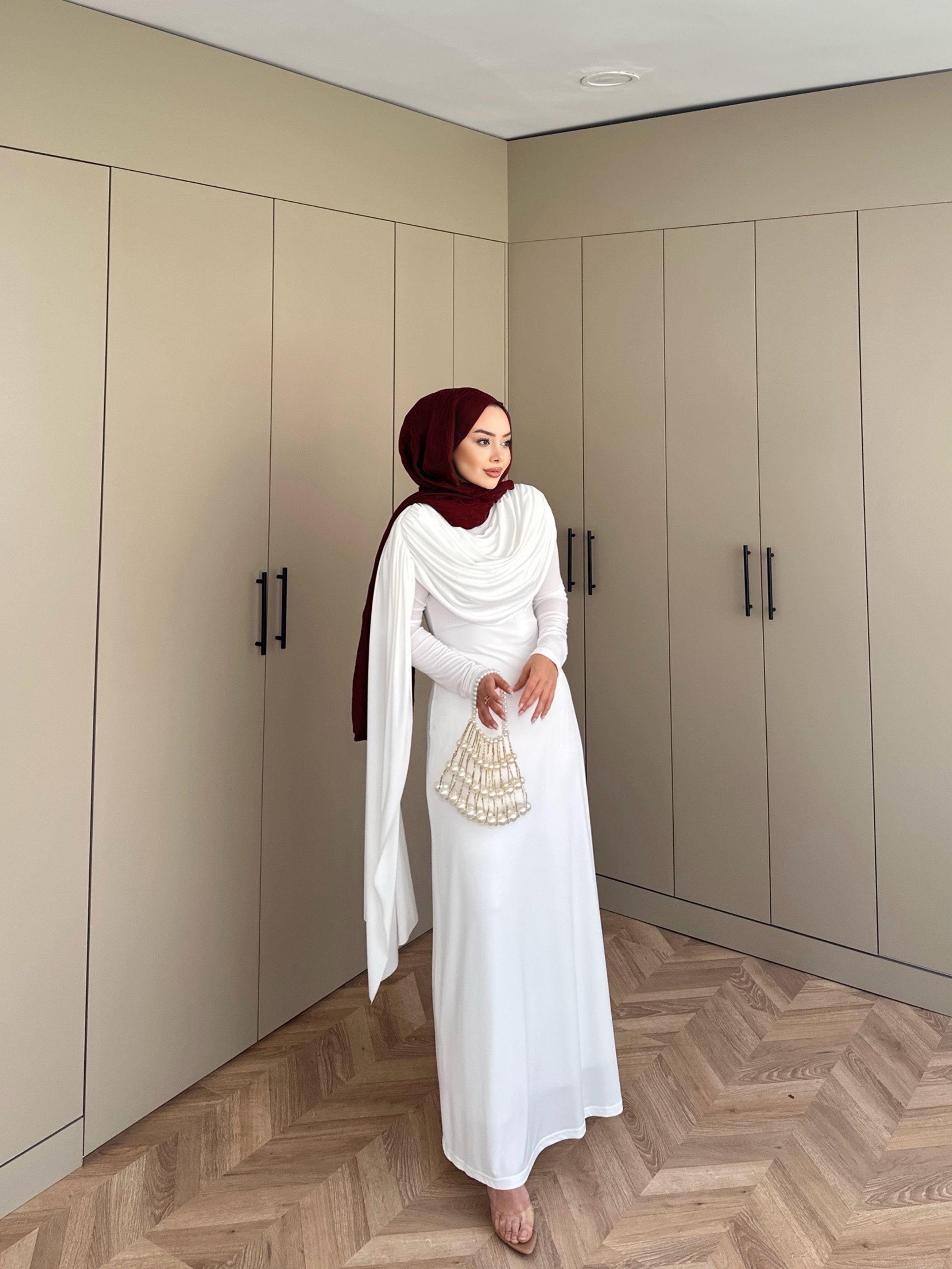 Madrian Drapeli Elbise Beyaz