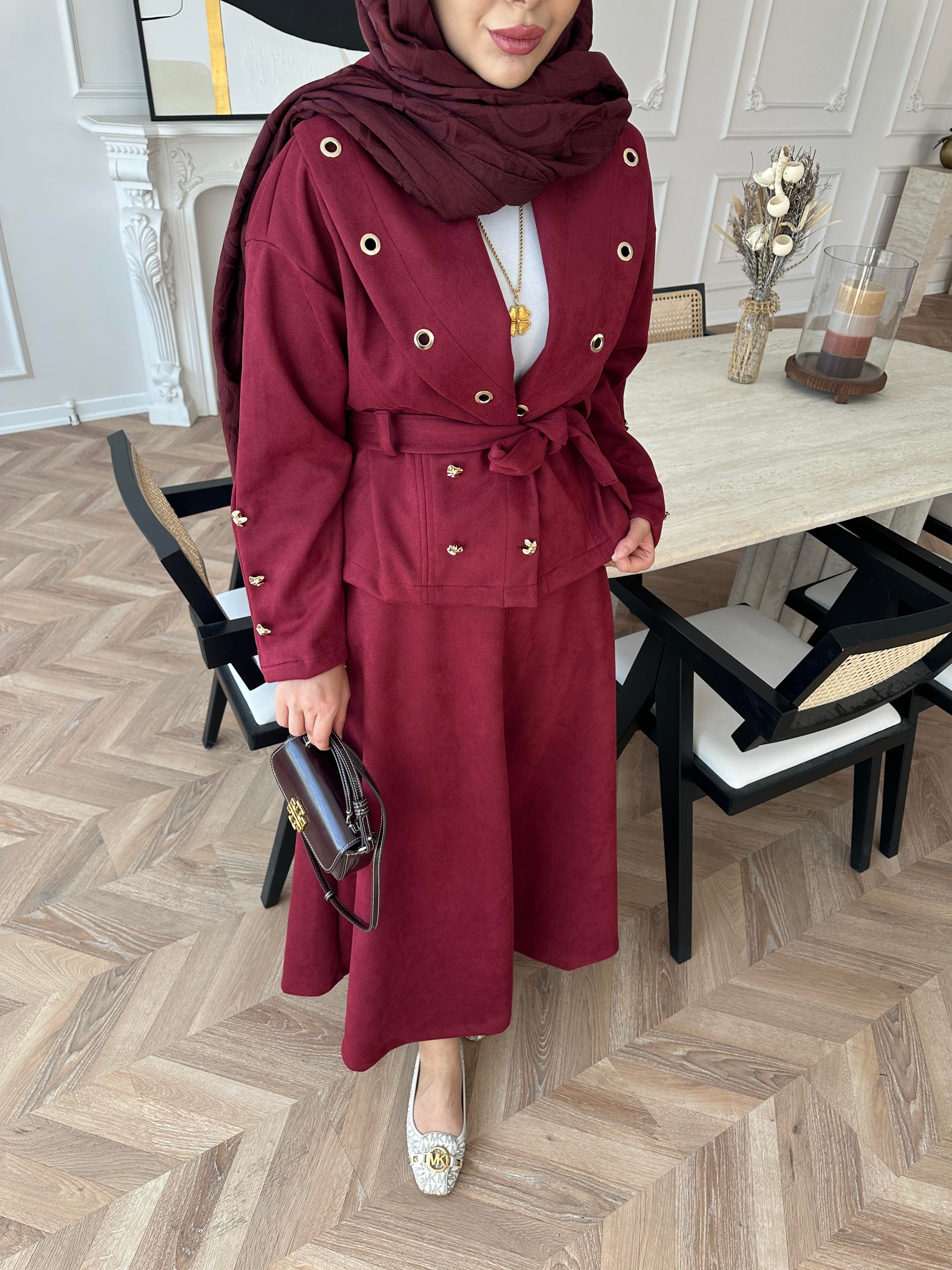 Margret Kadife Etekli Takım Bordo