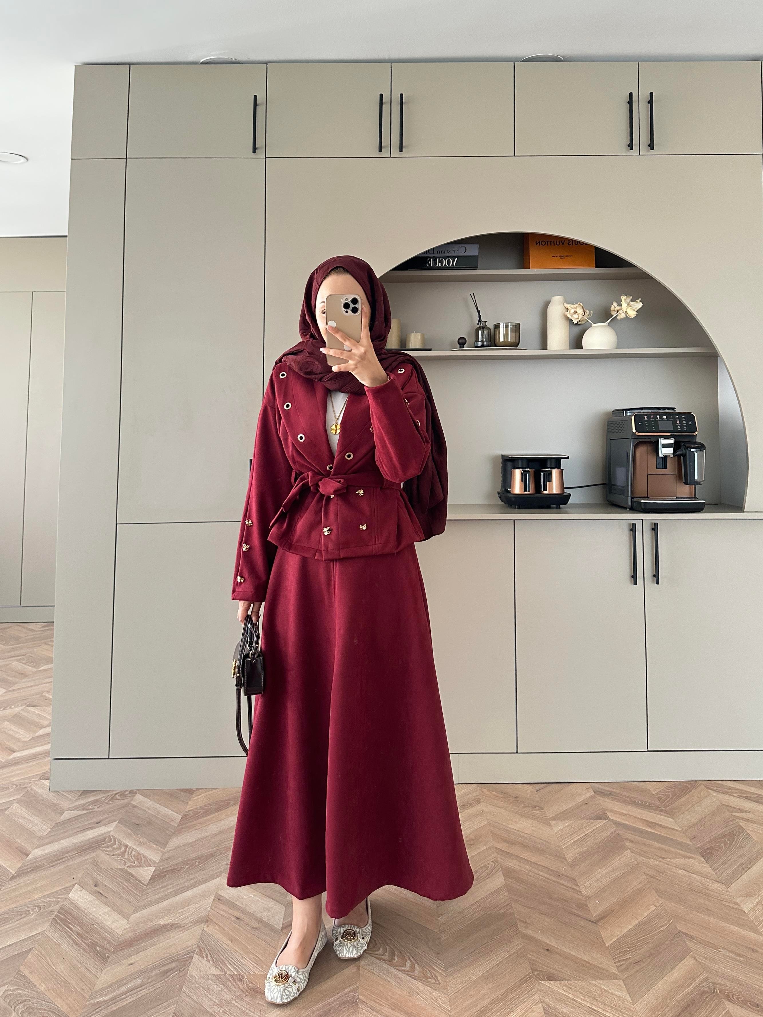 Margret Kadife Etekli Takım Bordo