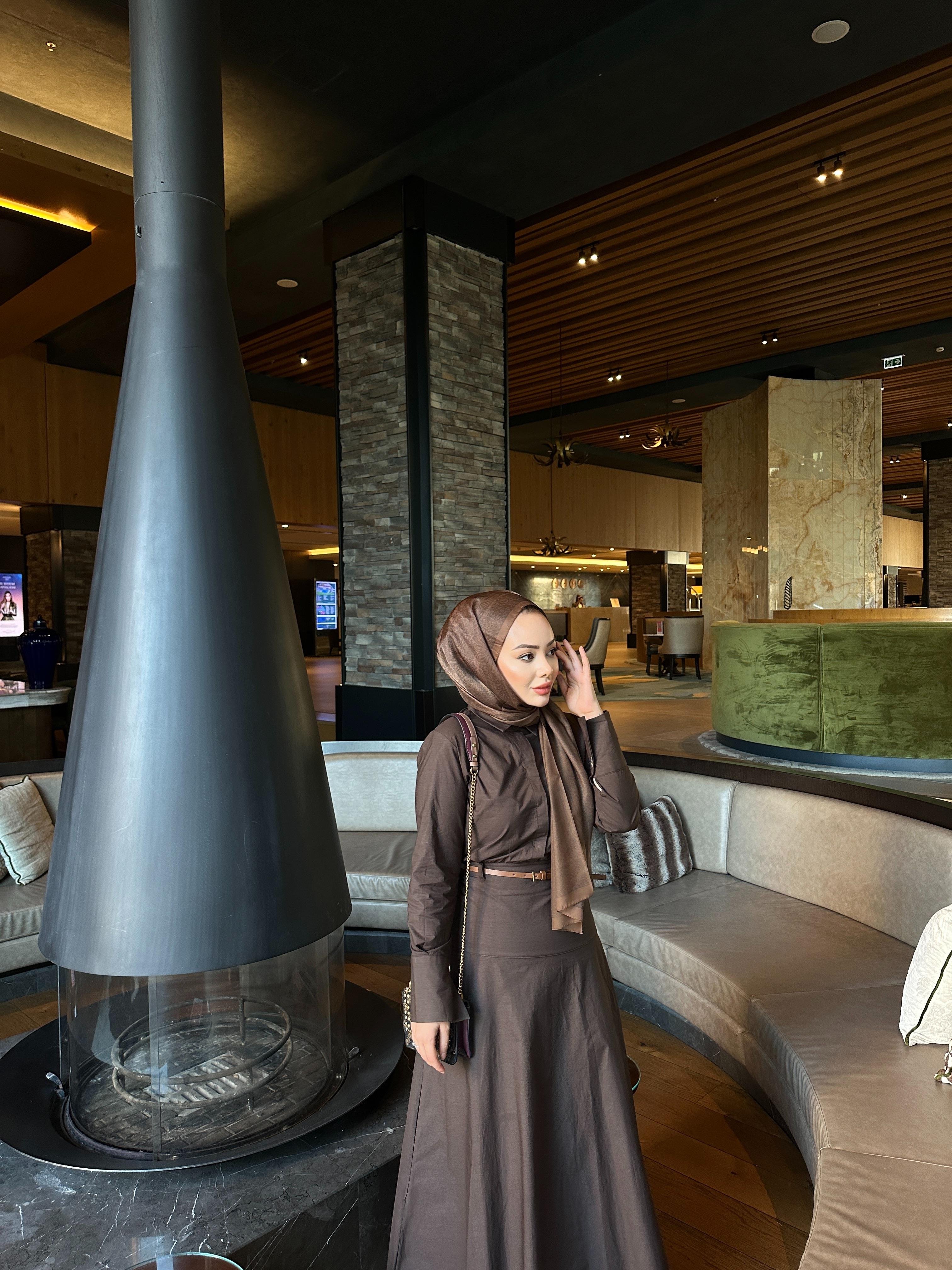 Maron Keten Elbise Acı Kahve