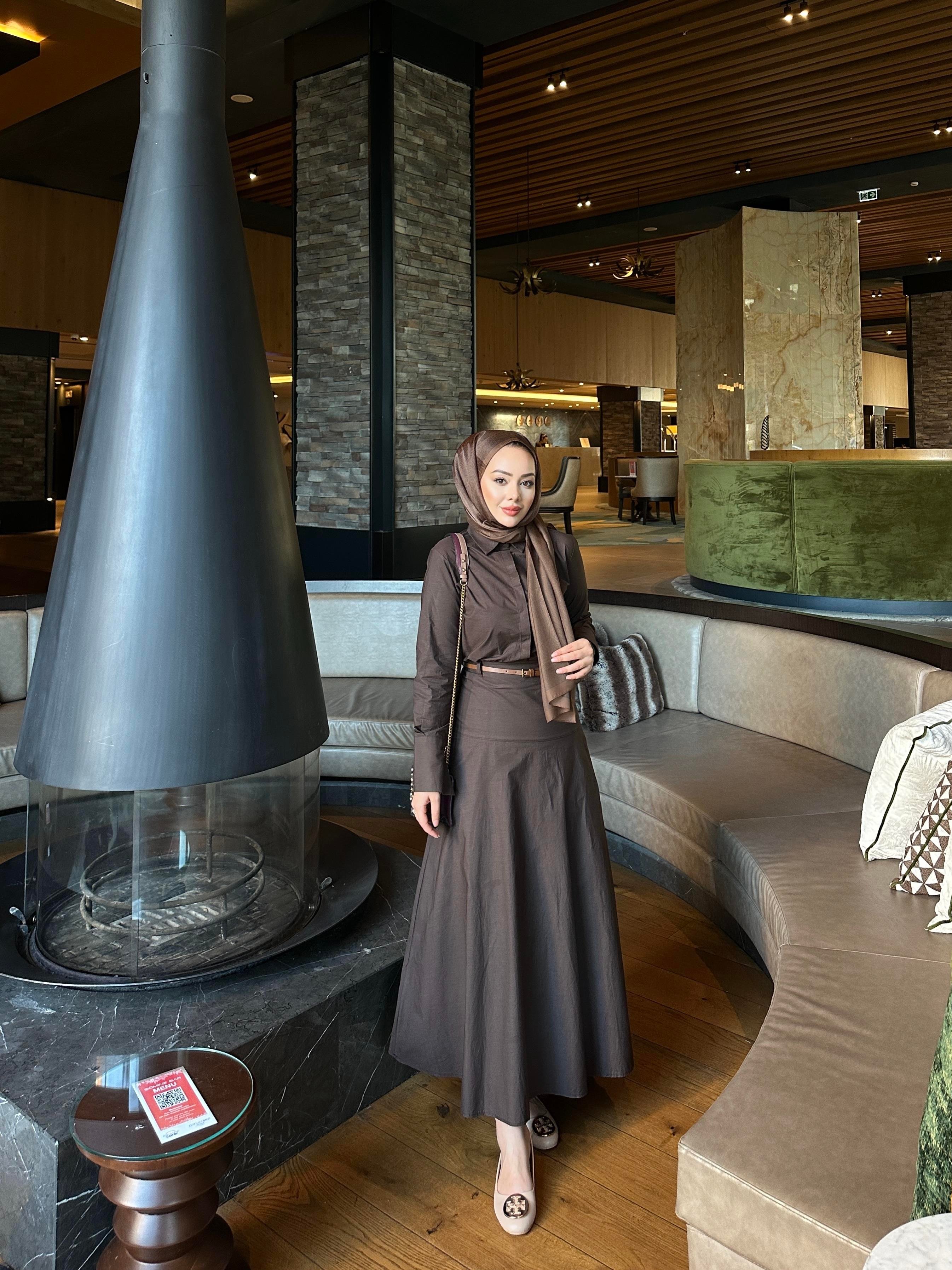 Maron Keten Elbise Acı Kahve