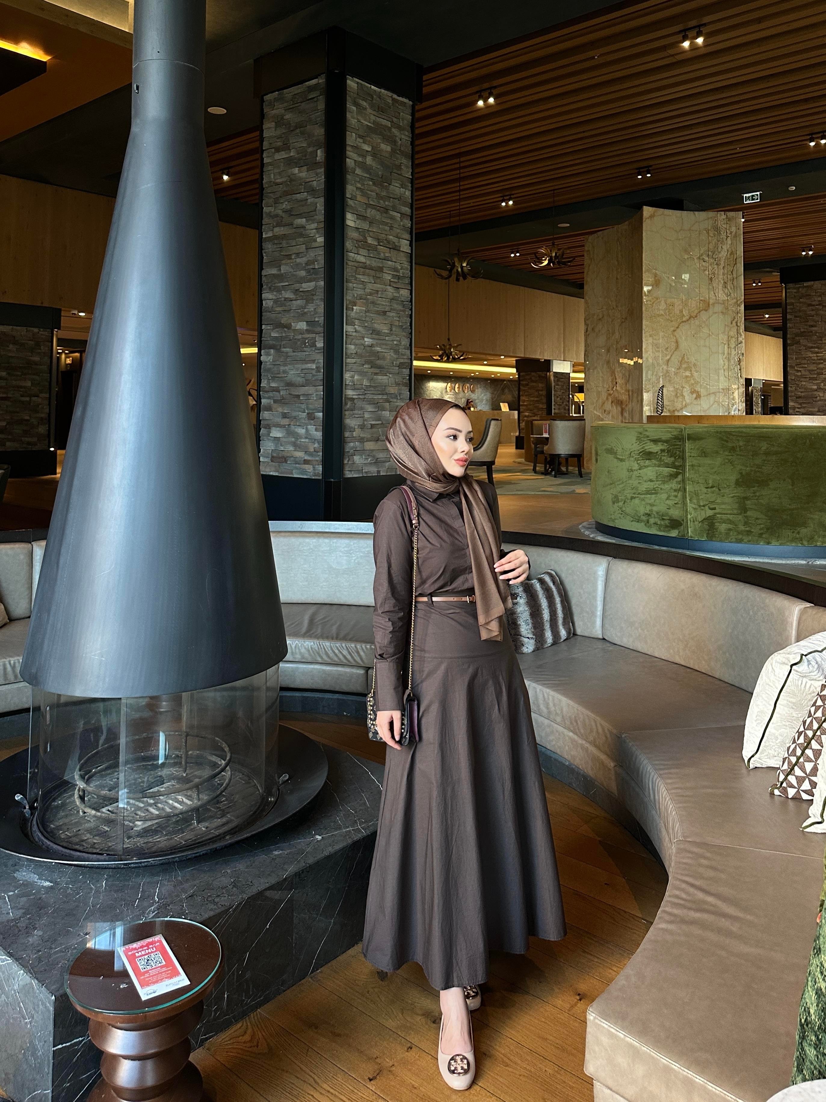 Maron Keten Elbise Acı Kahve