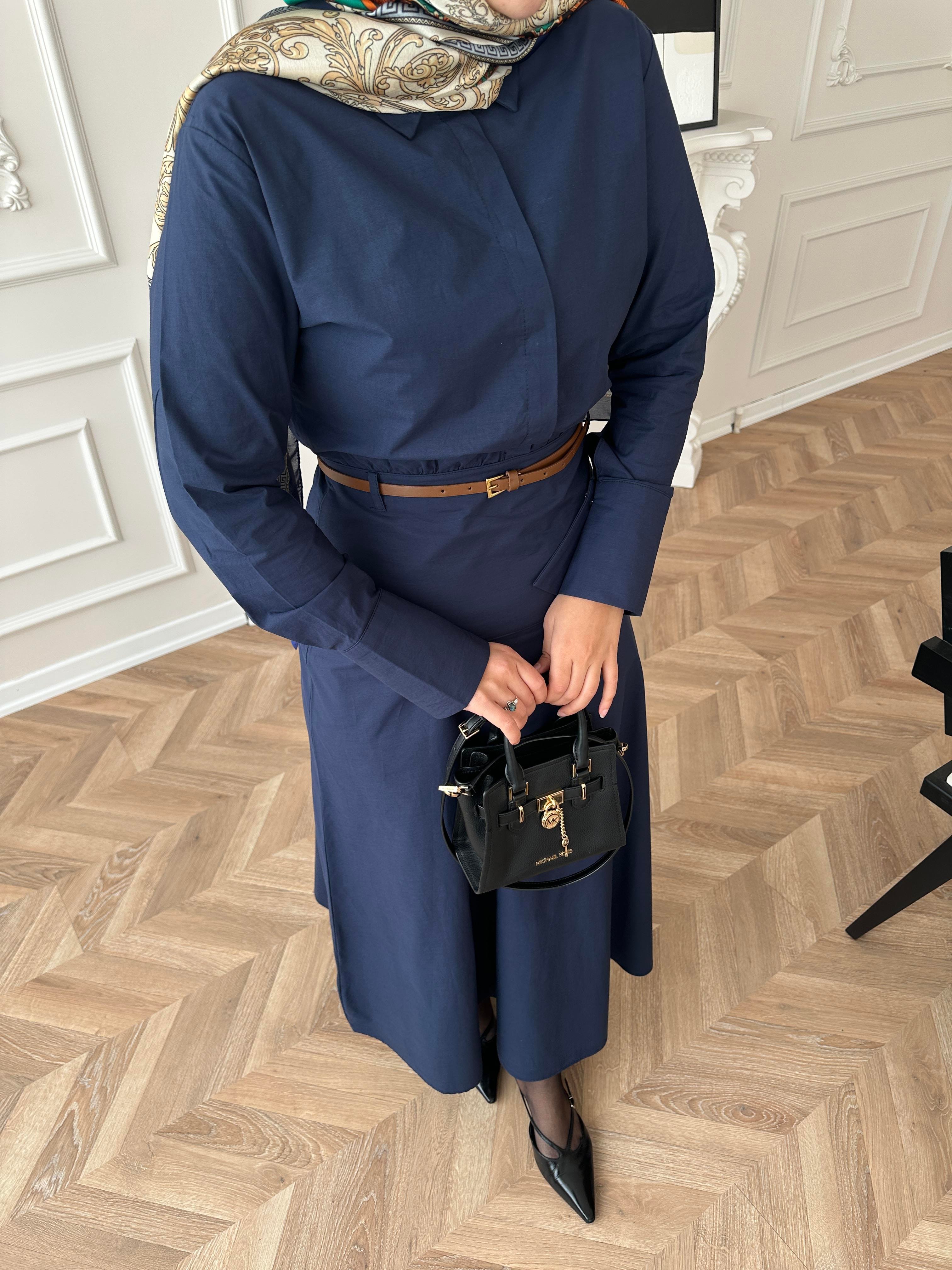 Maron Keten Elbise Lacivert