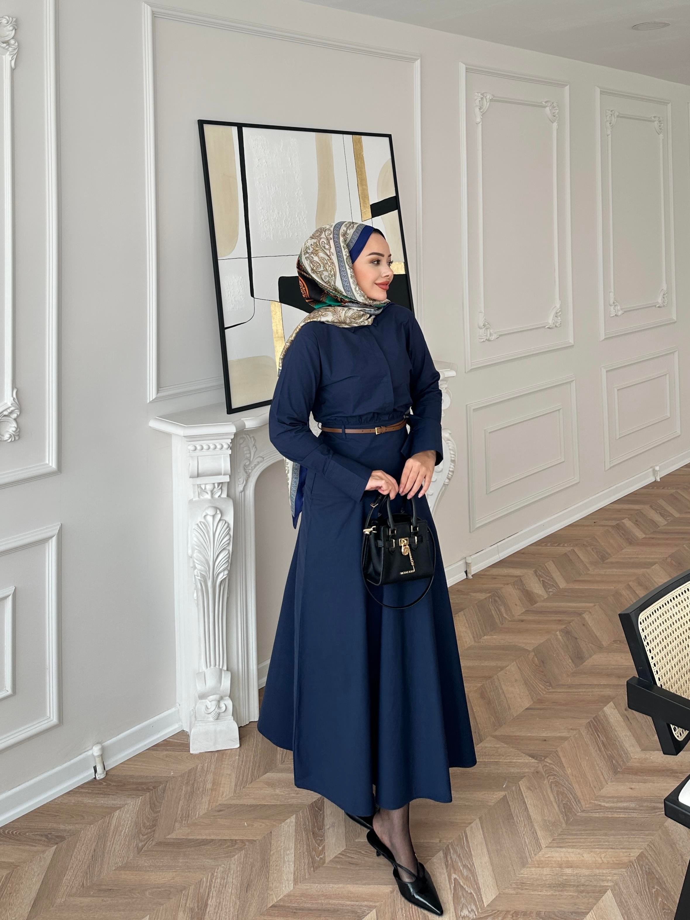 Maron Keten Elbise Lacivert