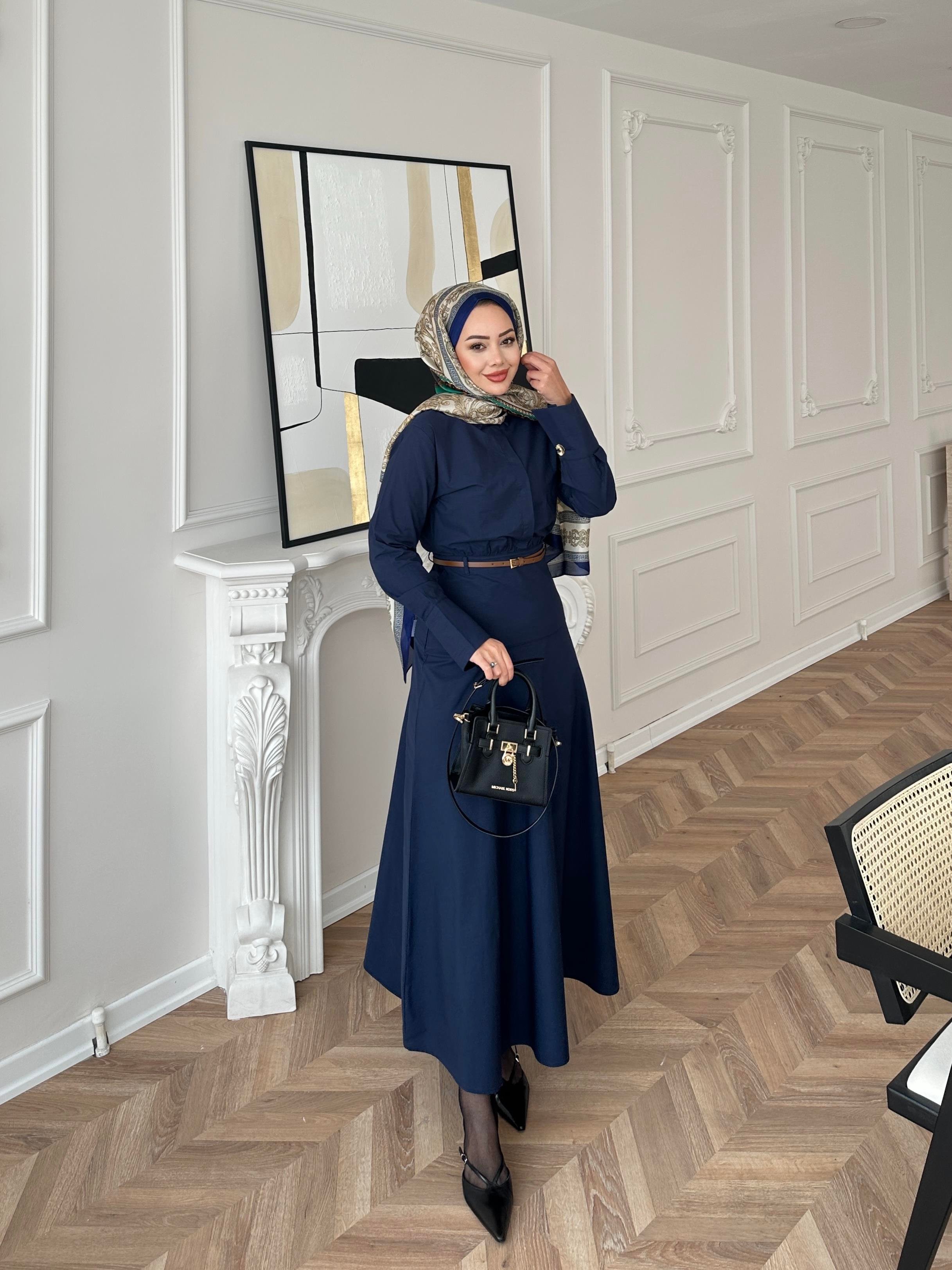 Maron Keten Elbise Lacivert