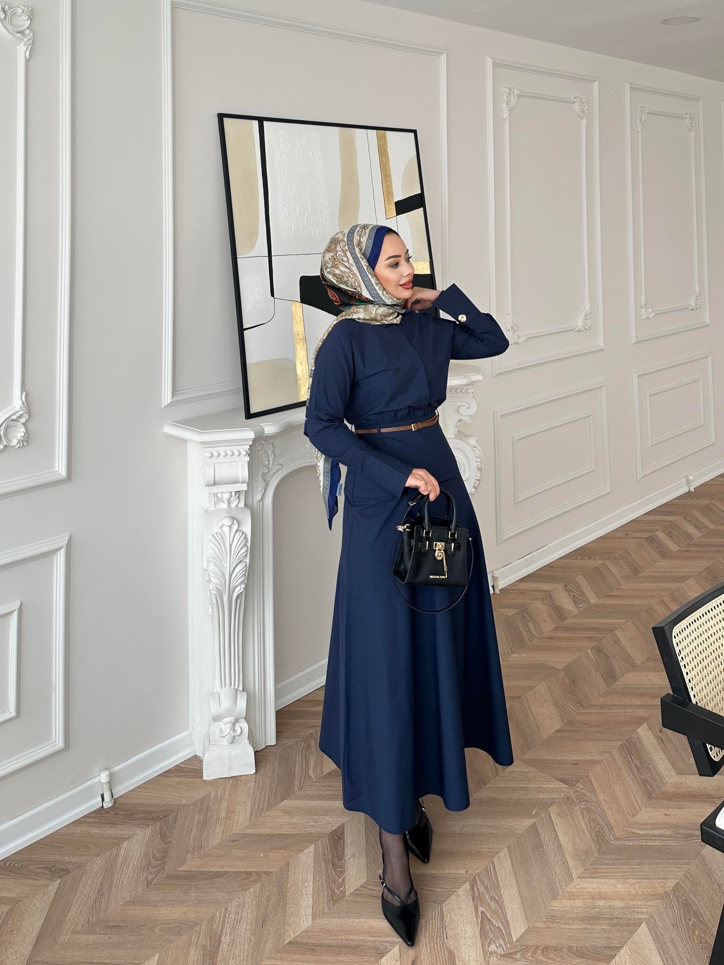 Maron Keten Elbise Lacivert