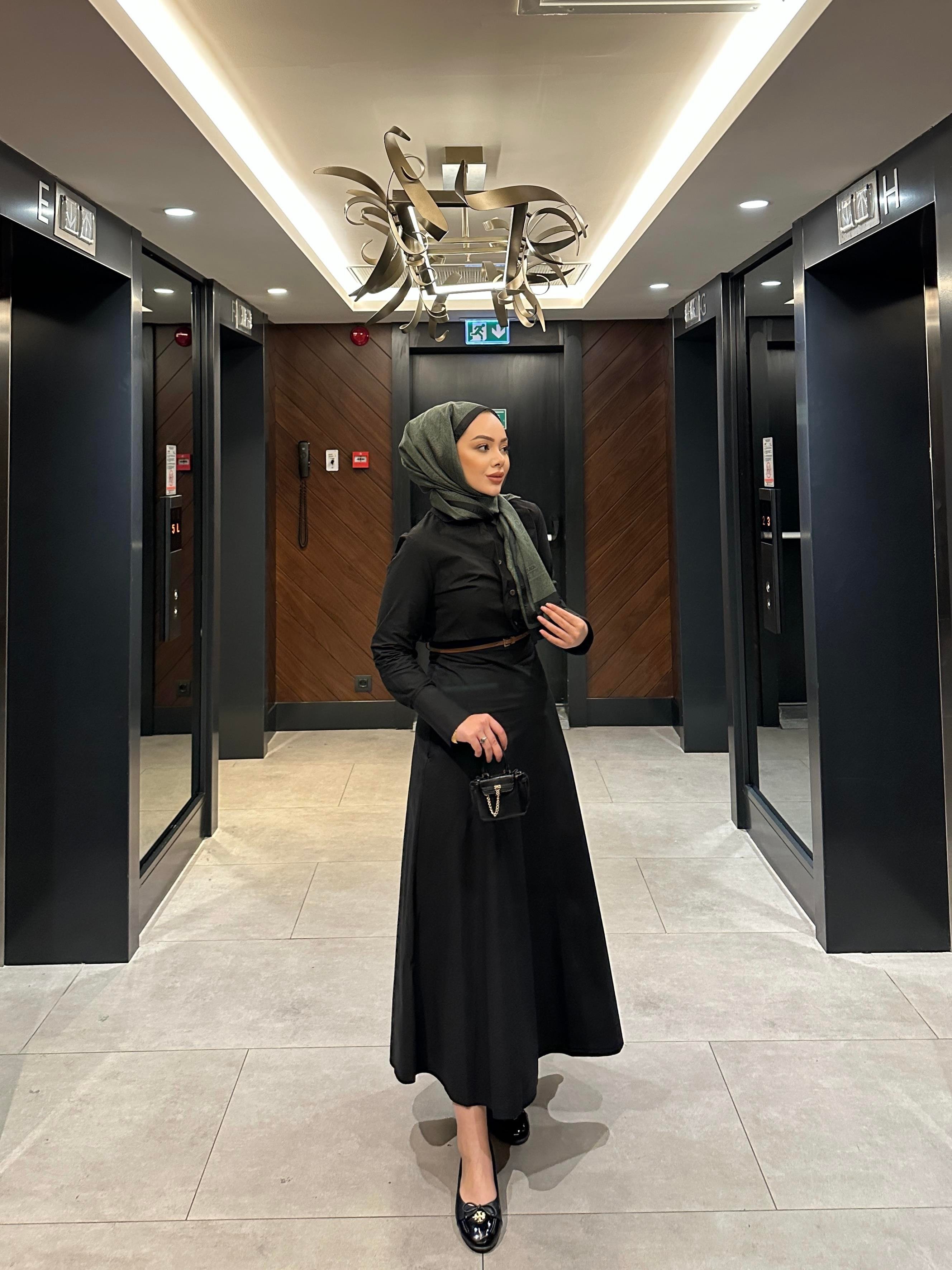 Maron Keten Elbise Siyah