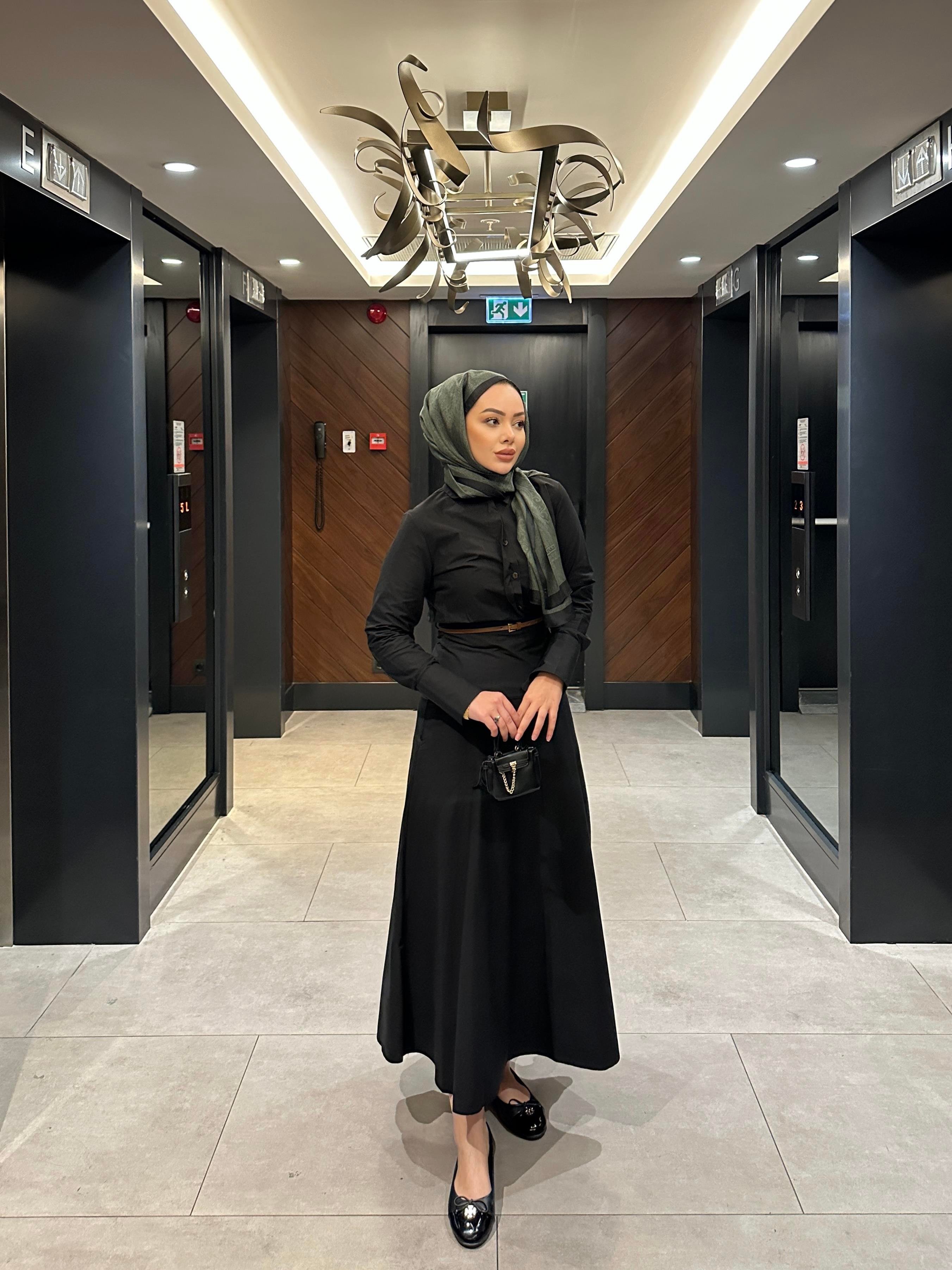 Maron Keten Elbise Siyah