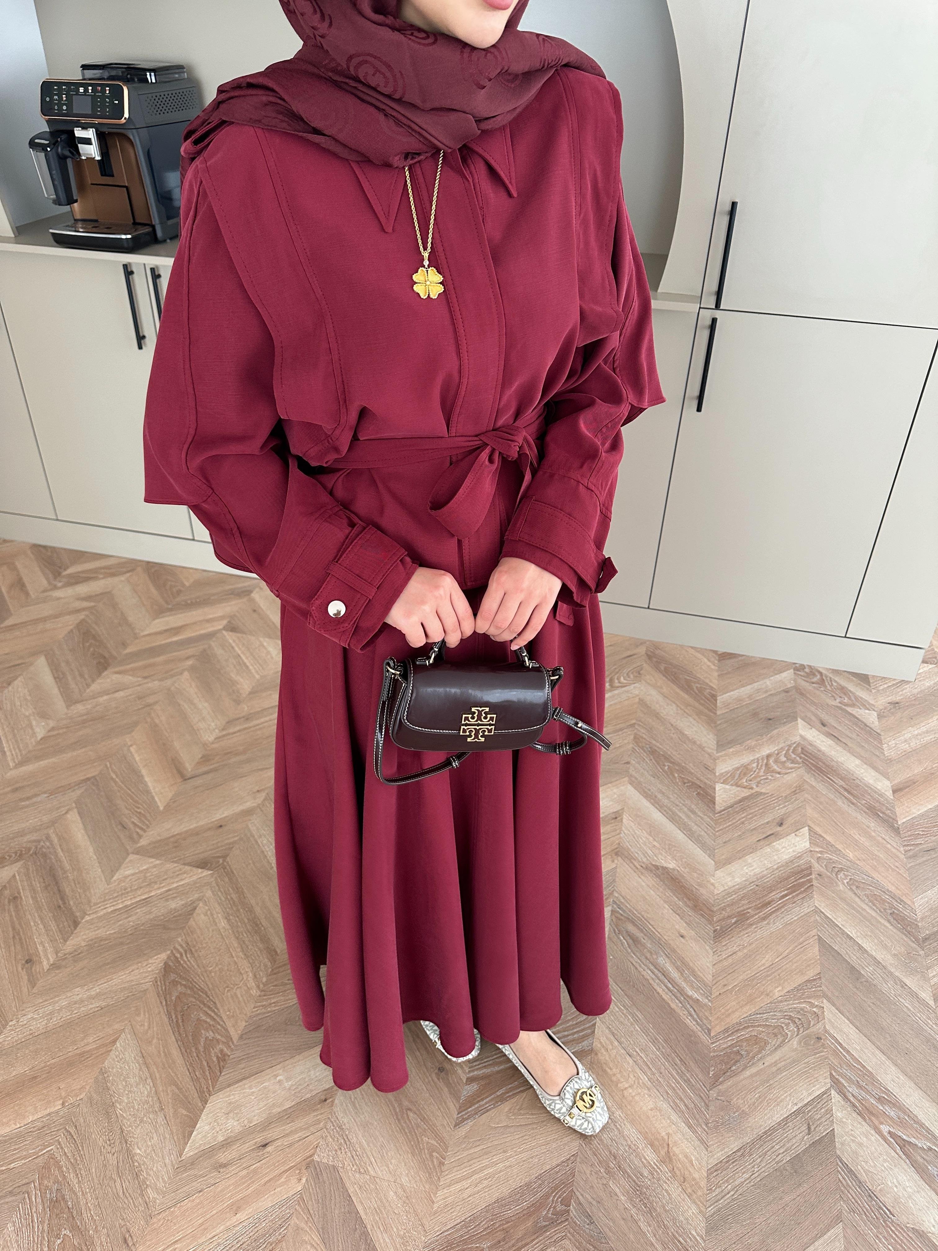 Mela Tensel Etekli Takım Bordo