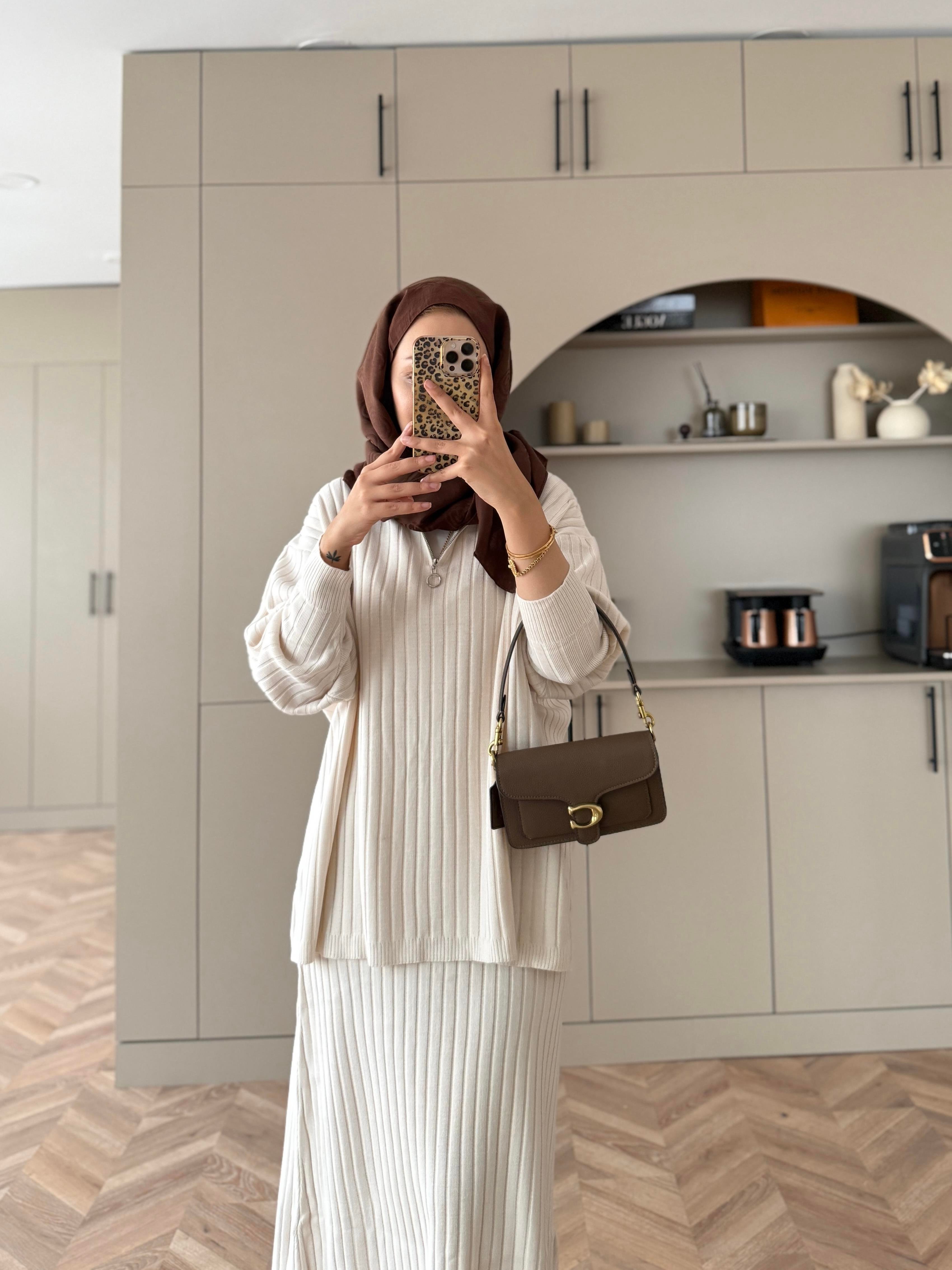 Morden Triko Etekli Takım Bej