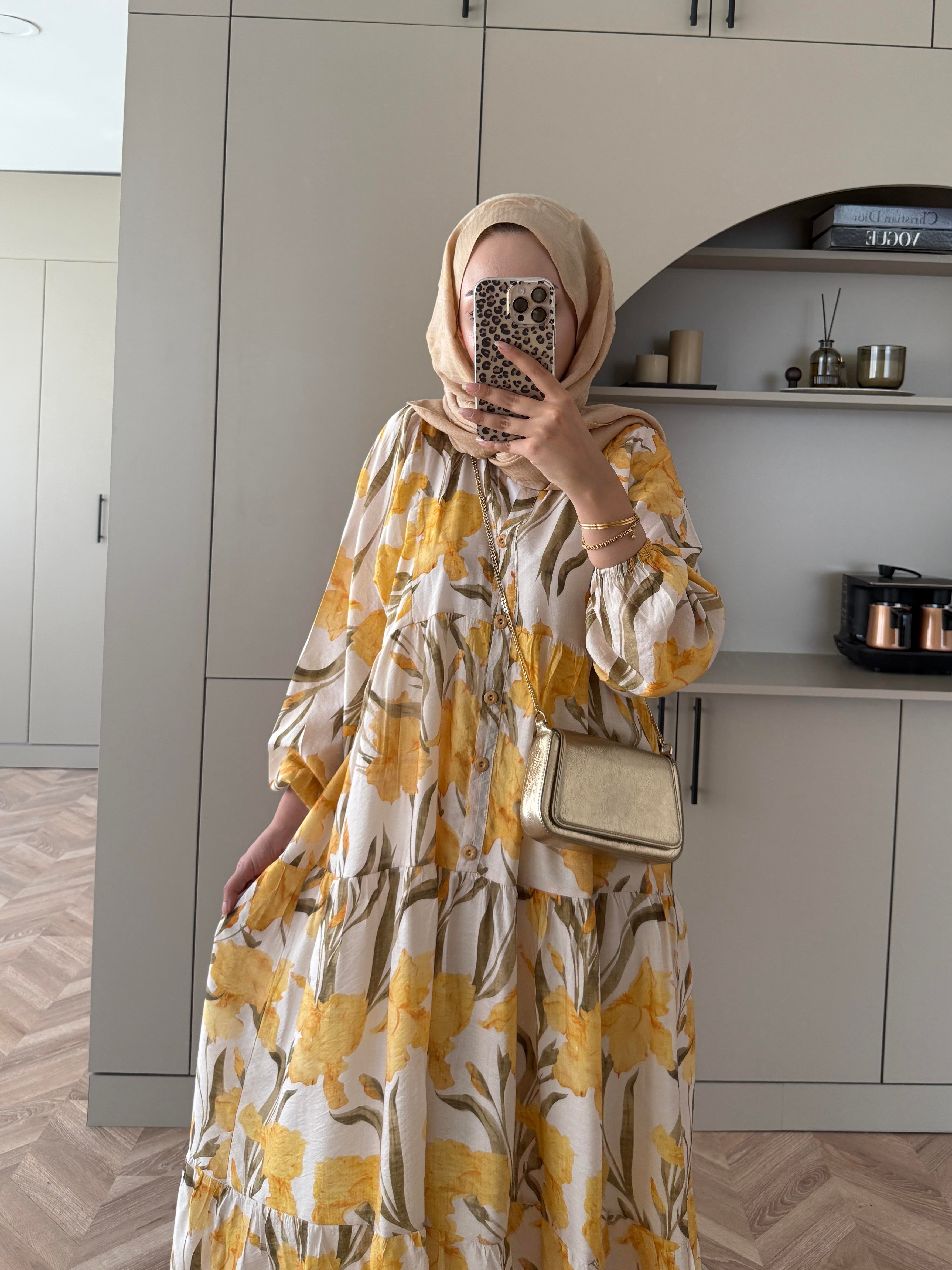 Nergis Pamuk Vual Elbise Sarı