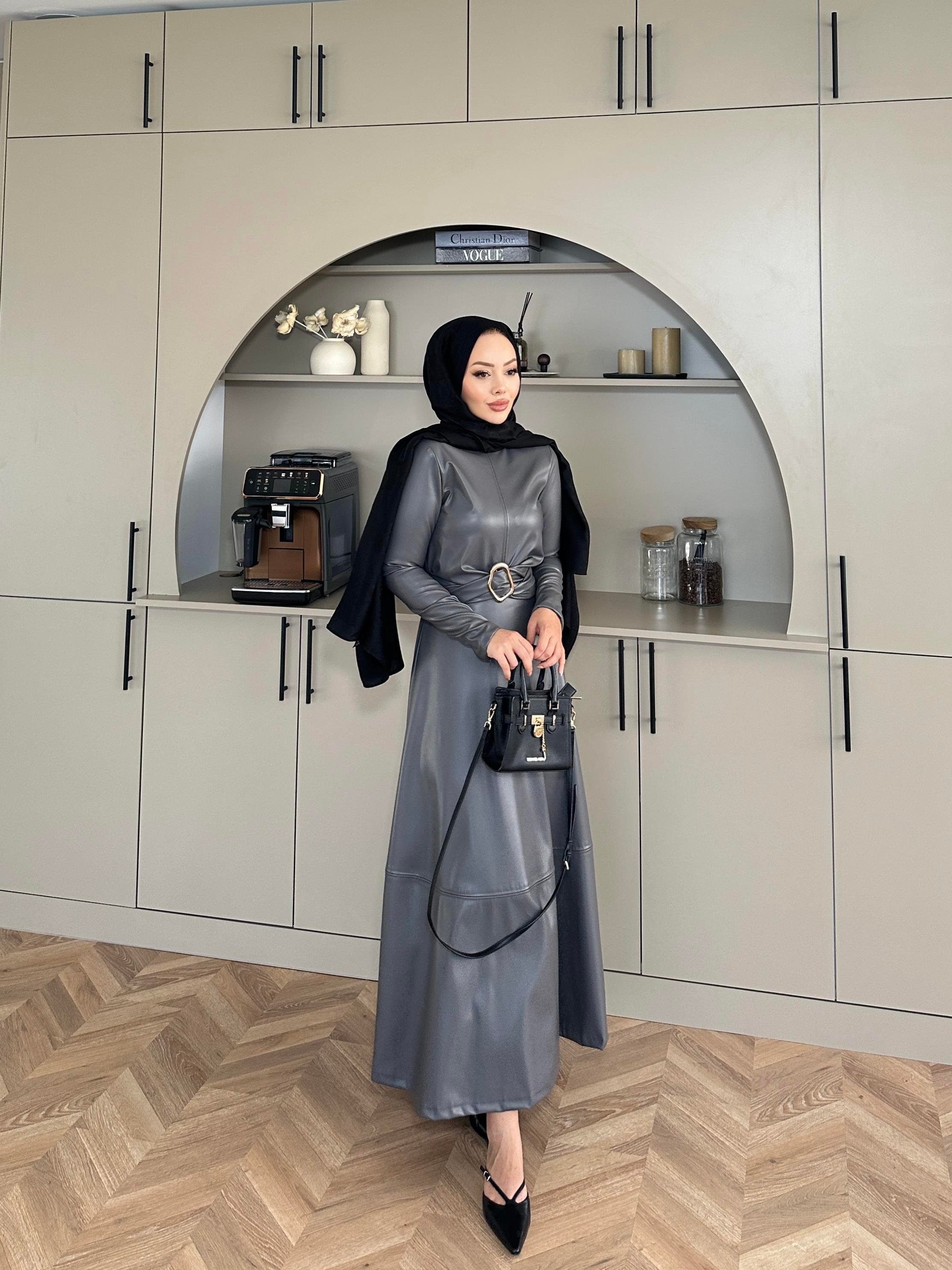 Nesa Deri Elbise Gri