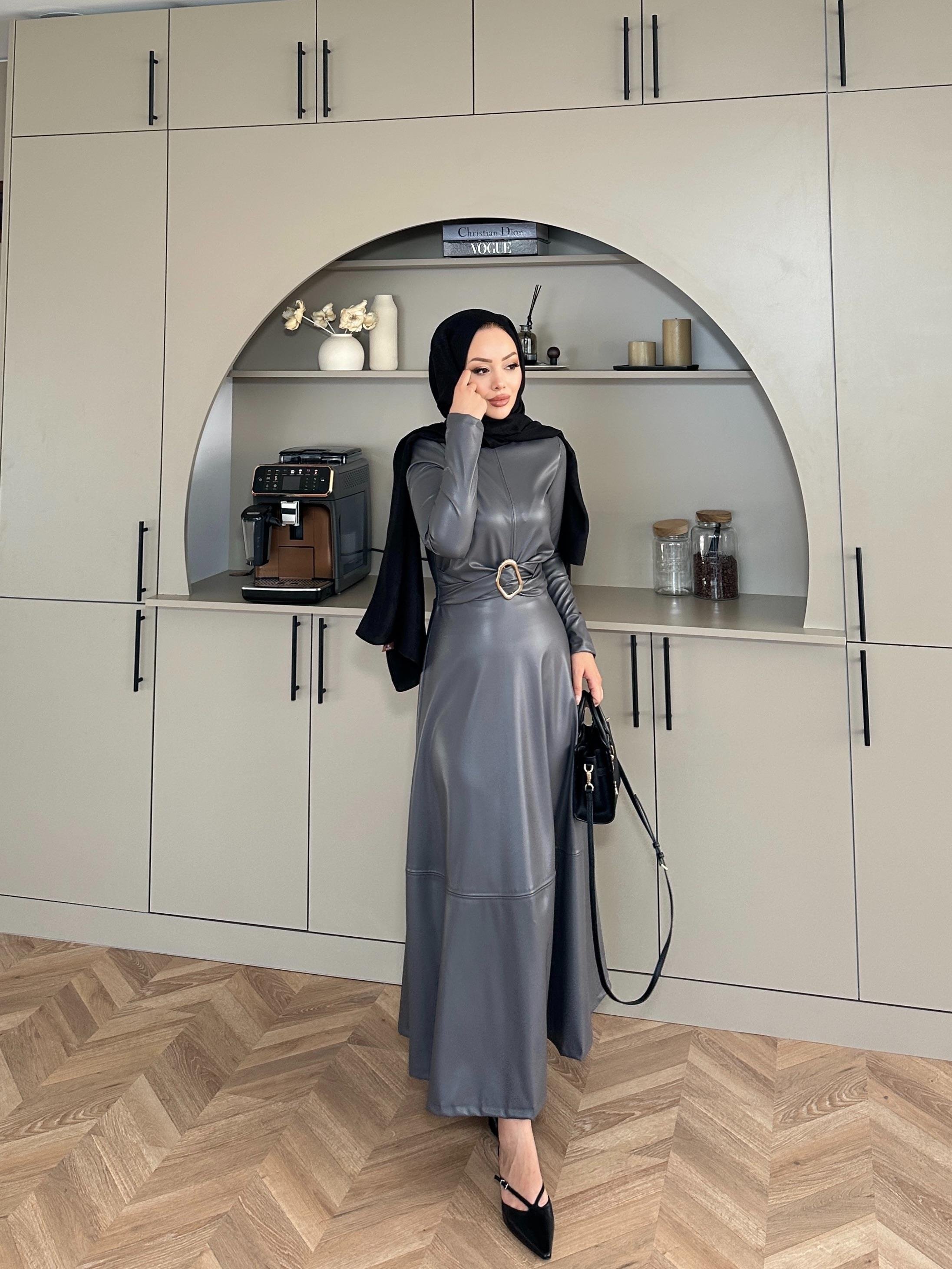 Nesa Deri Elbise Gri