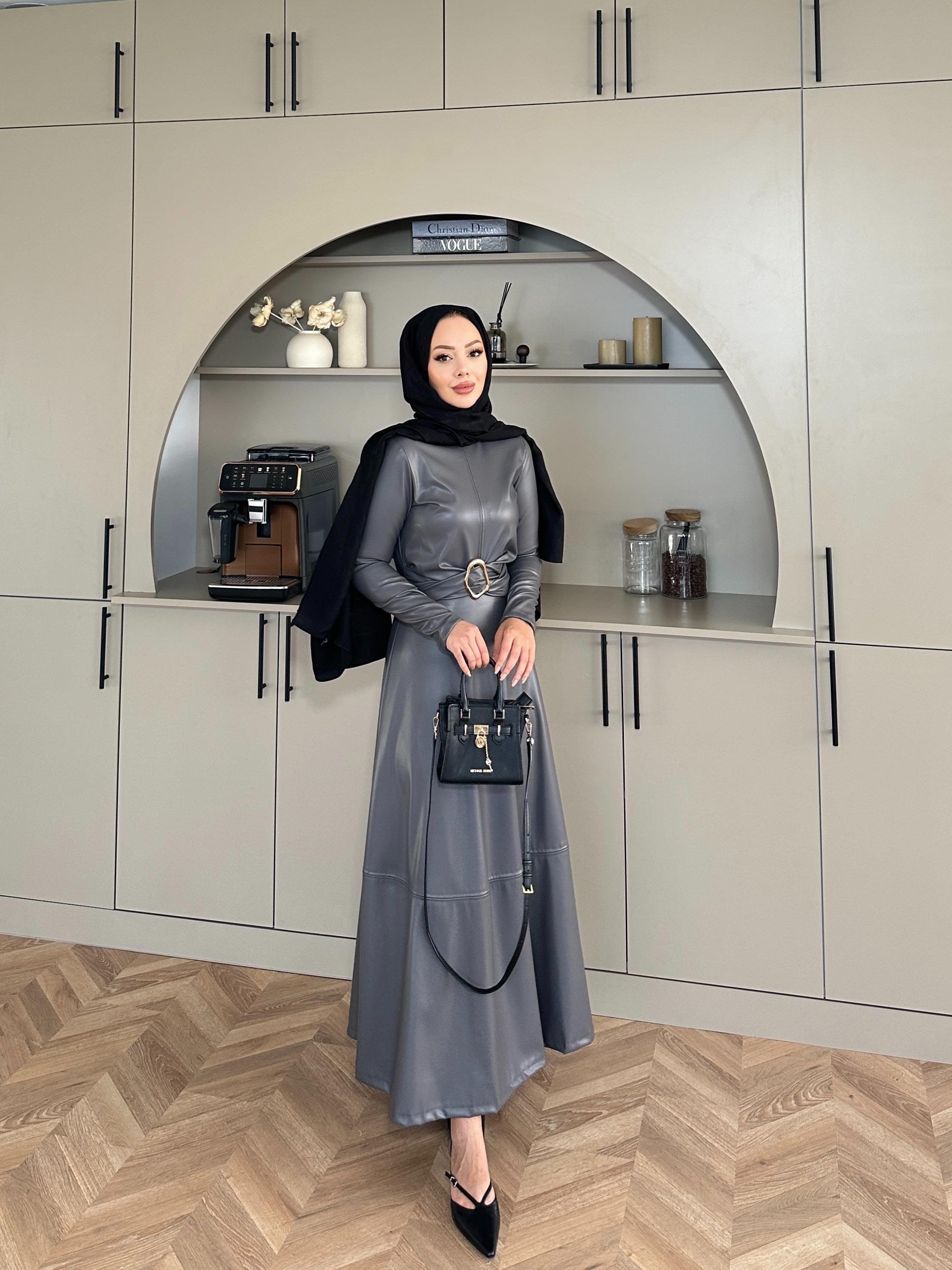 Nesa Deri Elbise Gri