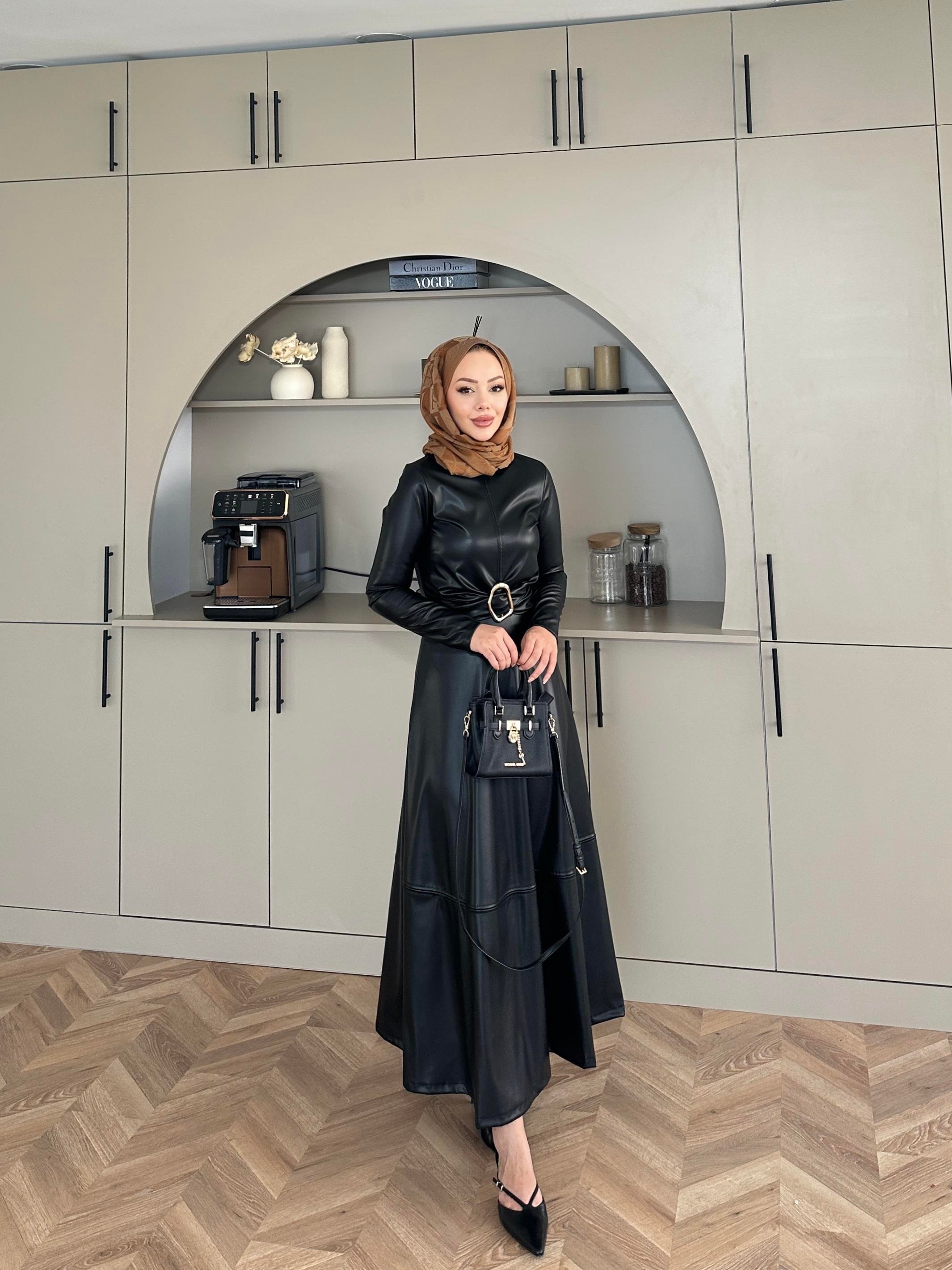 Nesa Deri Elbise Siyah