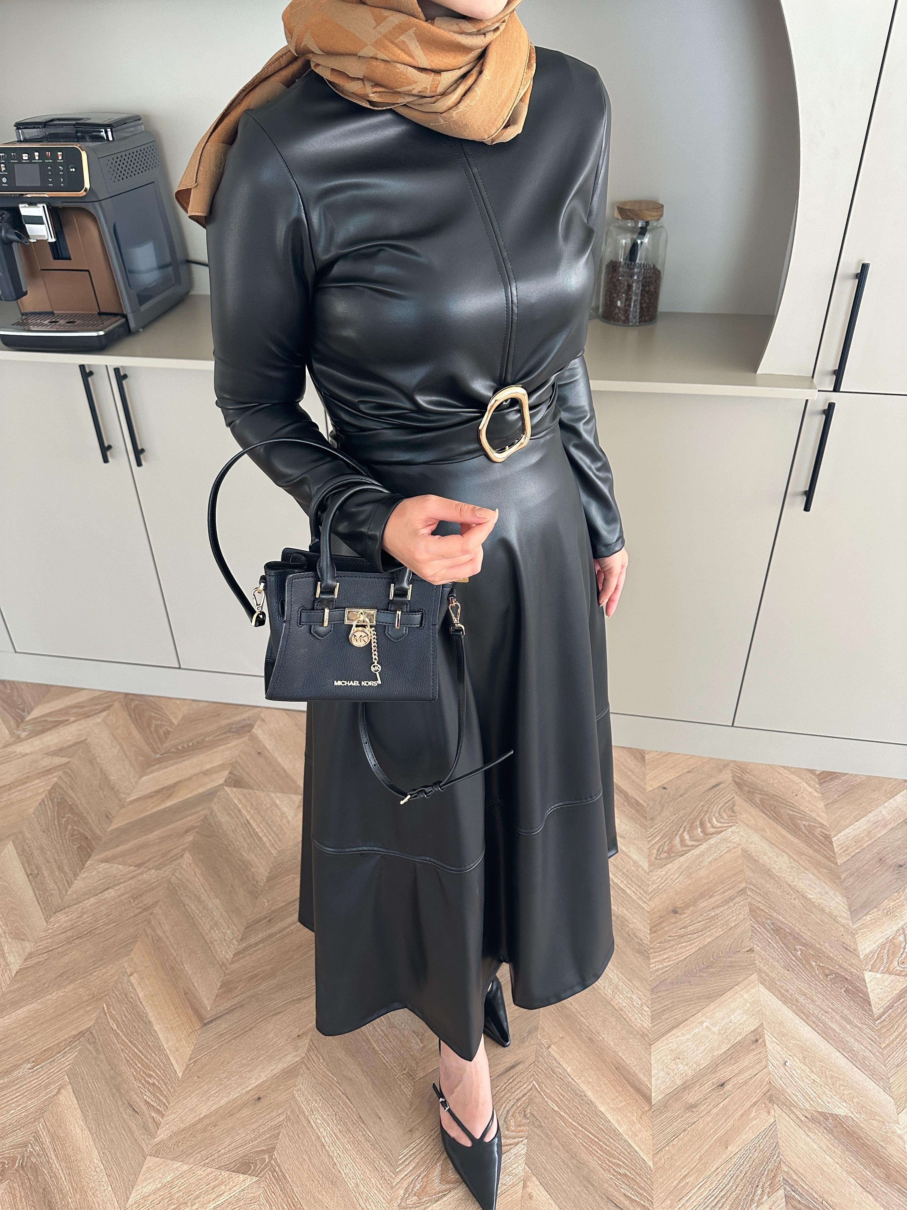 Nesa Deri Elbise Siyah