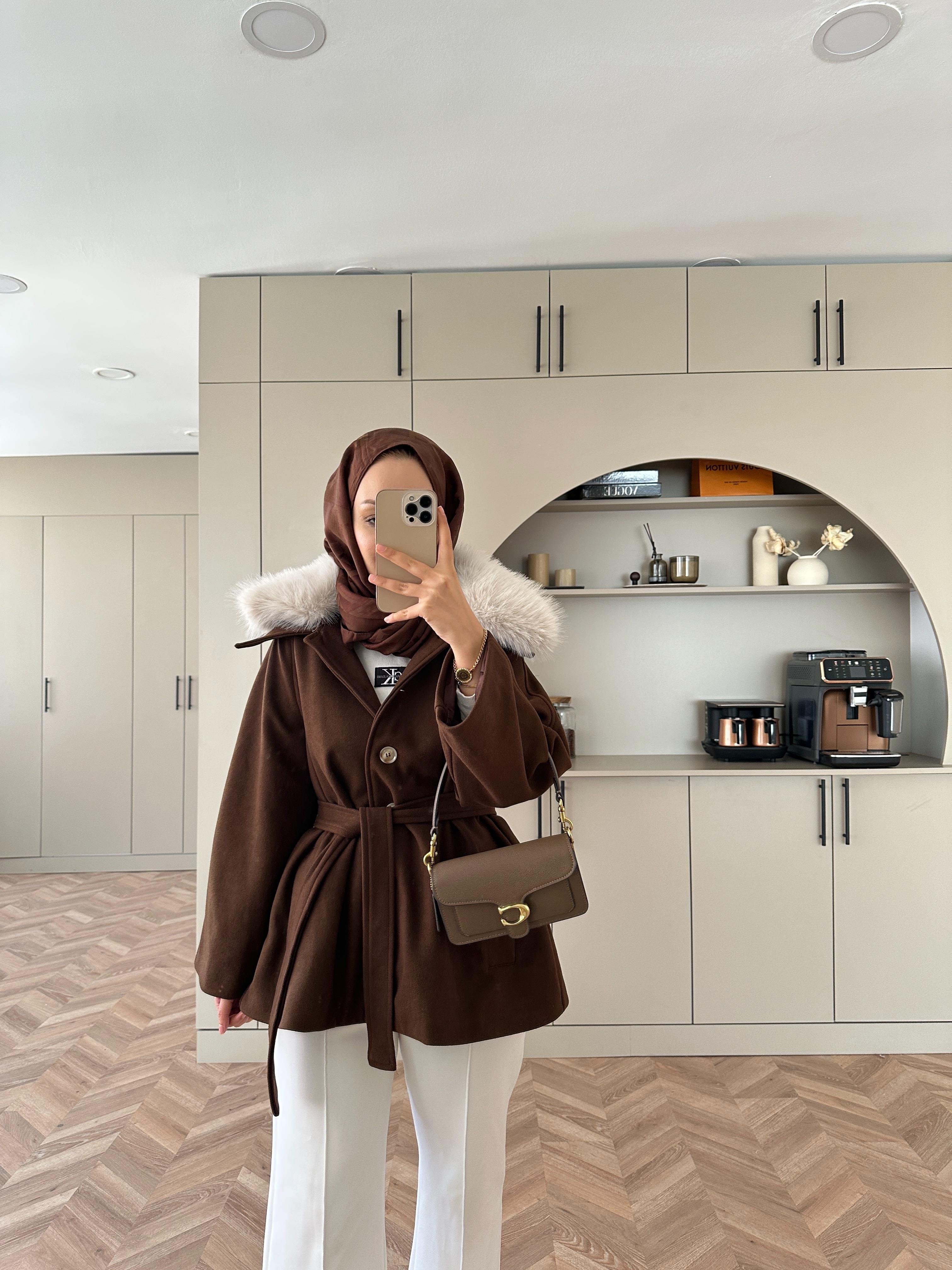 Nisse Kürk Detaylı Kaban Acı Kahve