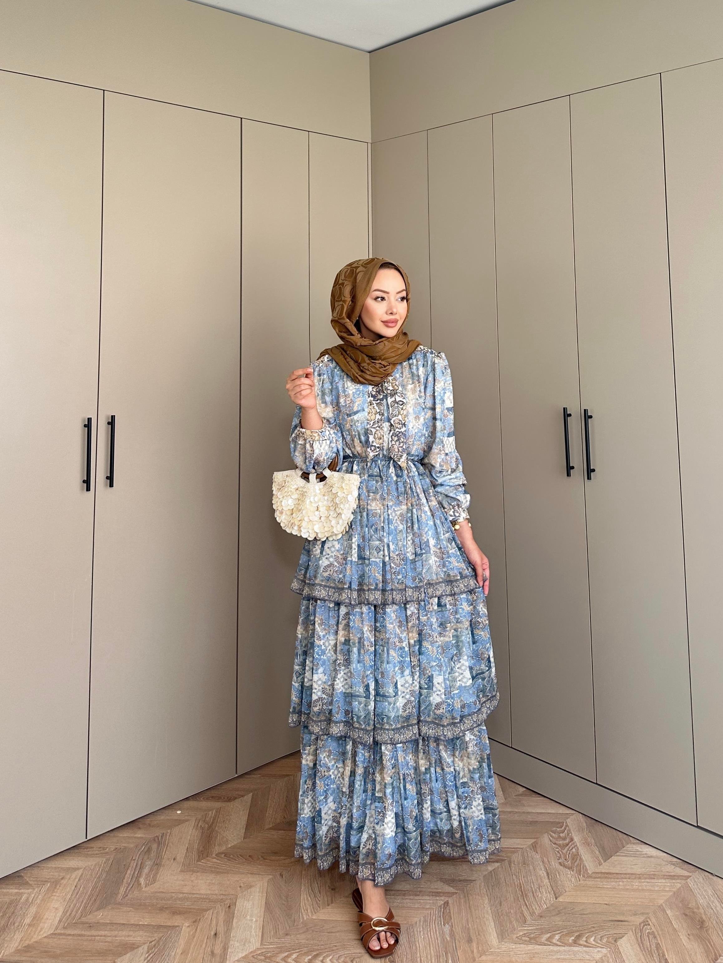 Nüha Kat Kat Elbise Mavi