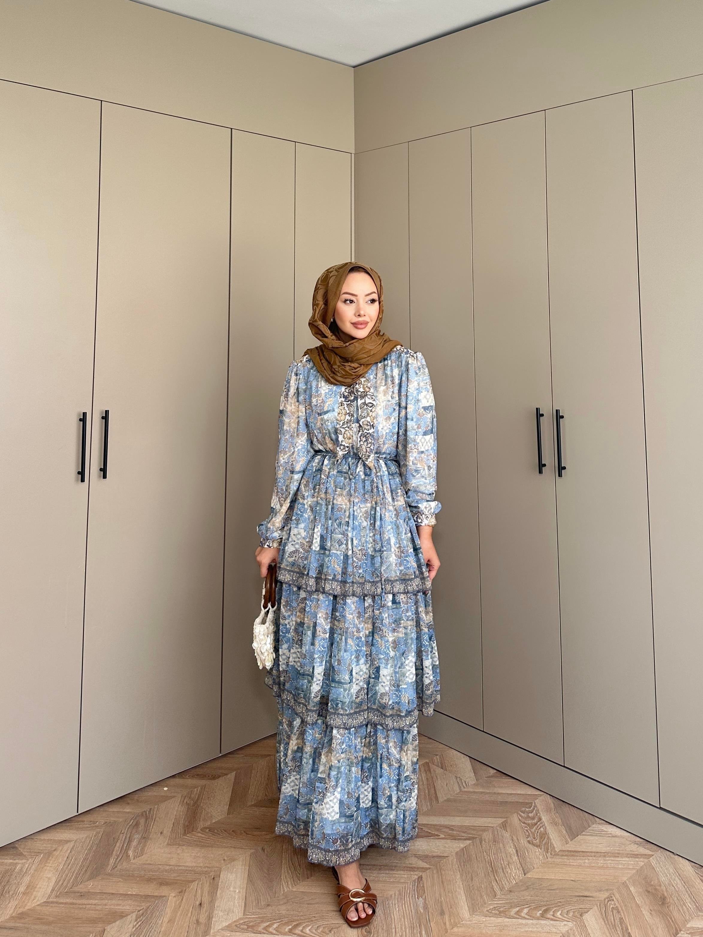 Nüha Kat Kat Elbise Mavi