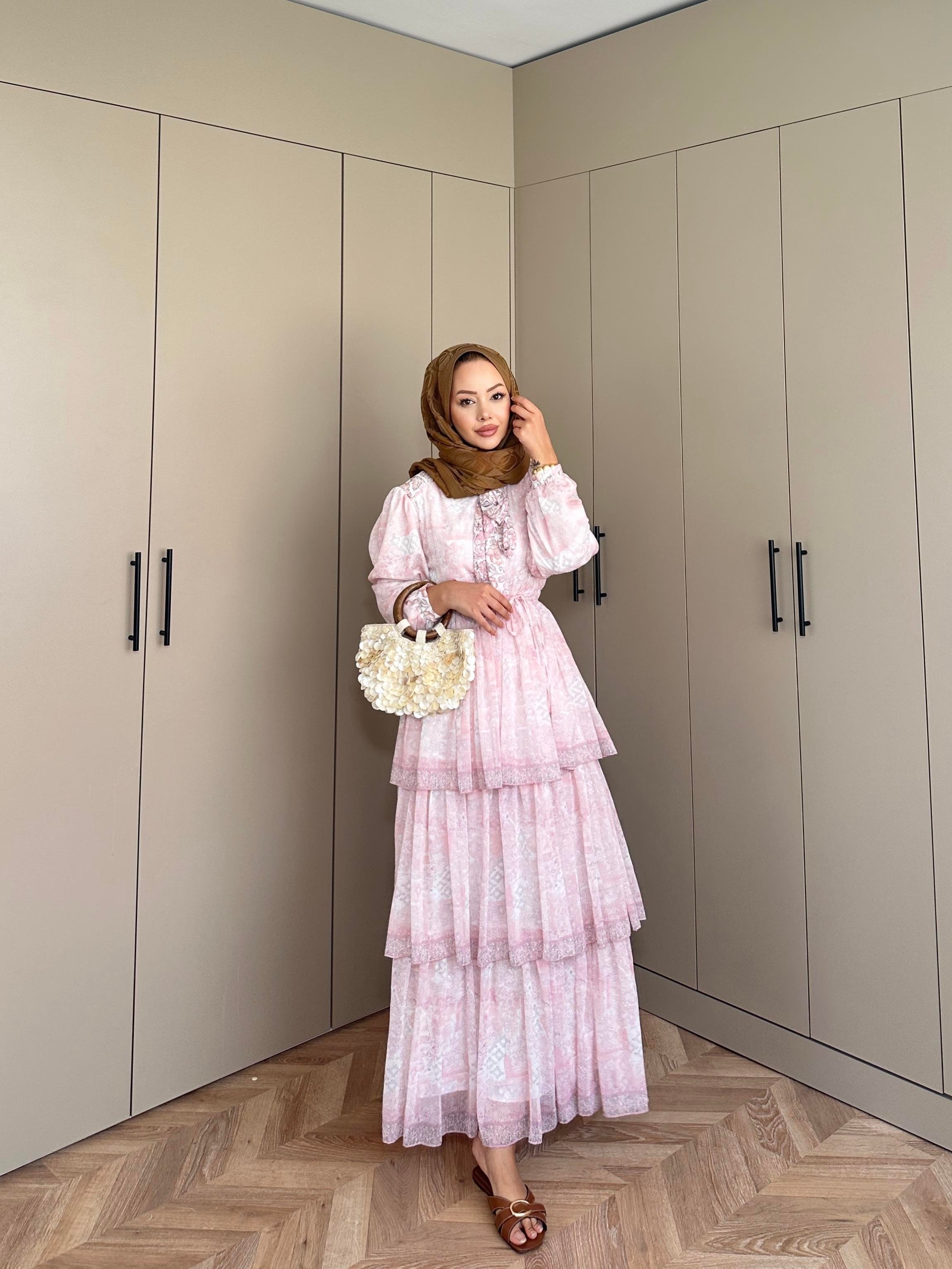 Nüha Kat Kat Elbise Pembe