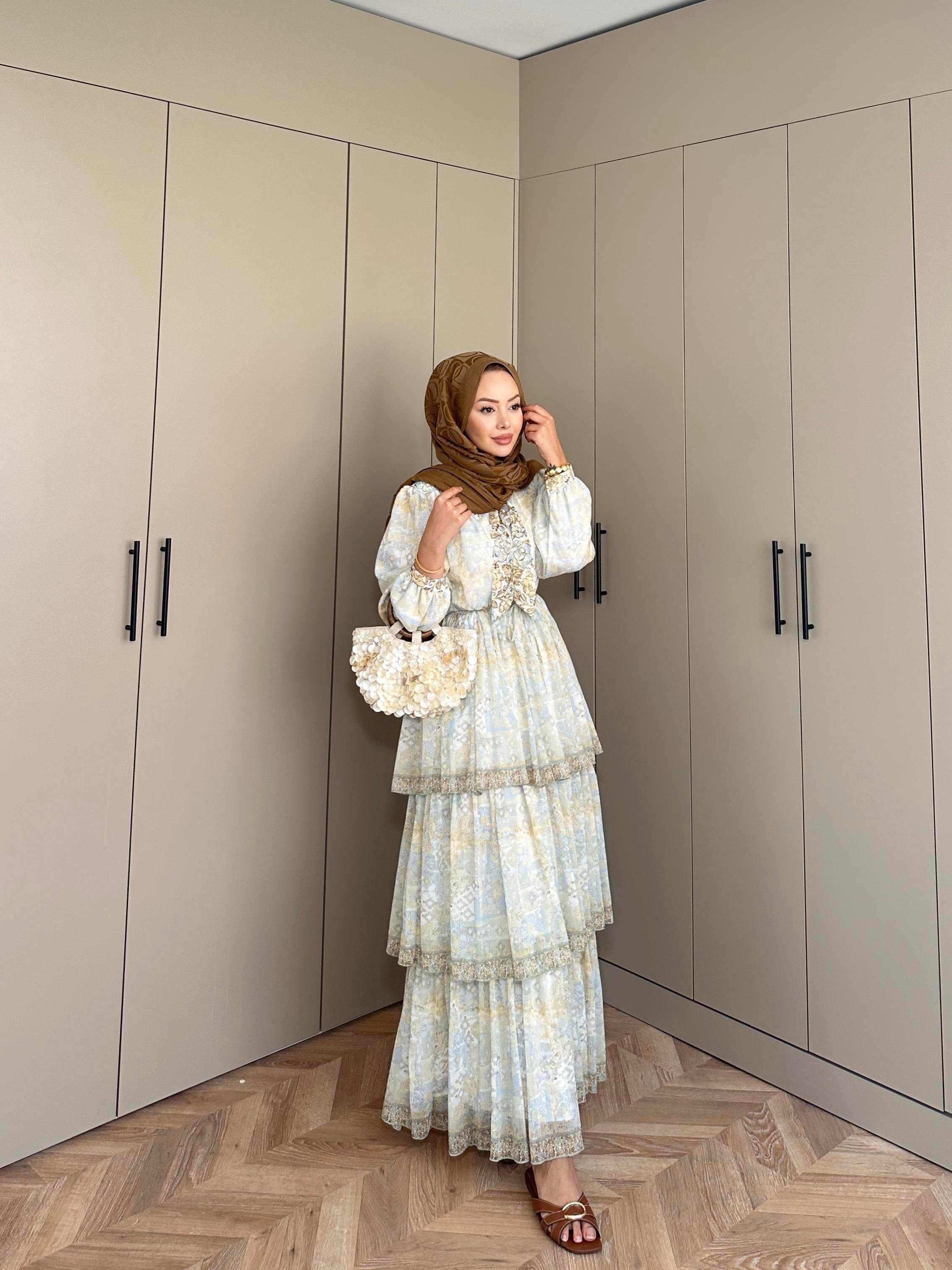 Nüha Kat Kat Elbise Sarı