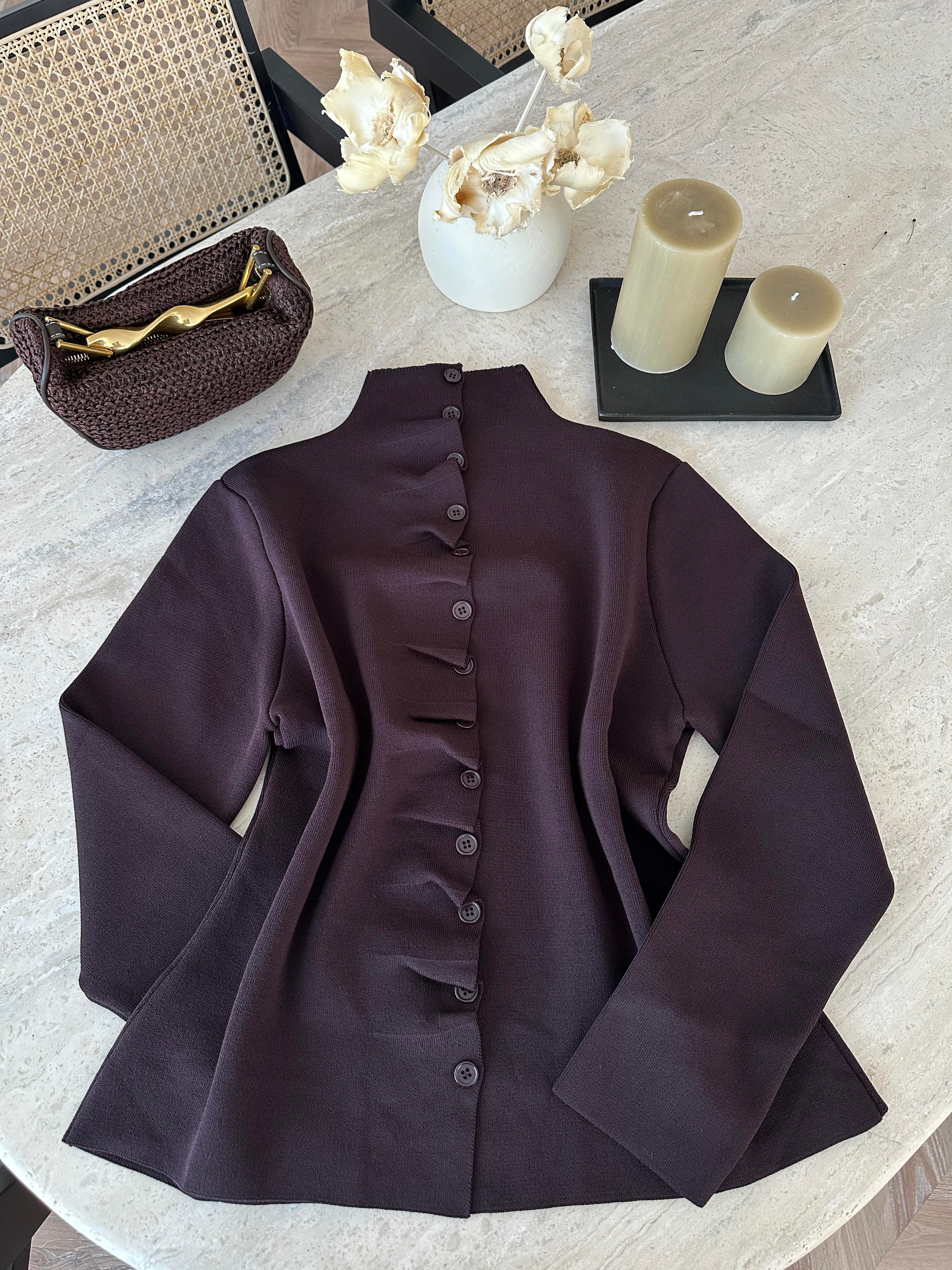 Odella Çelik Örme Hırka Kahve