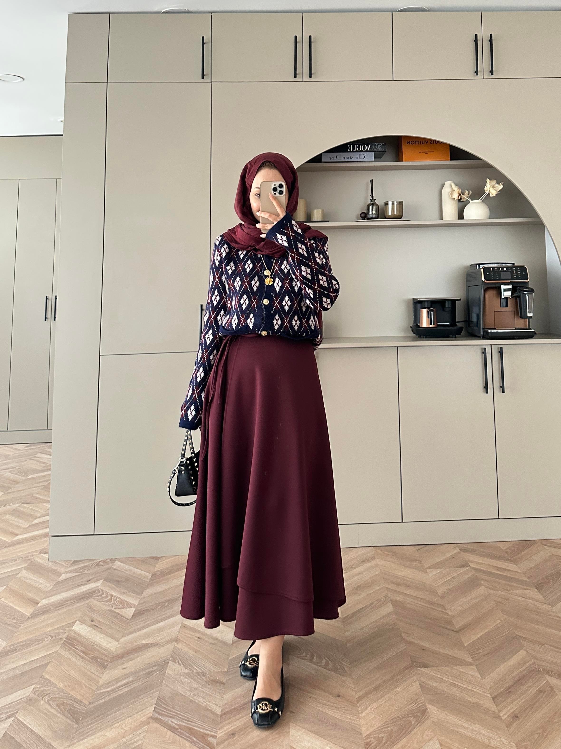 (ÖNSİPARİŞ 7 iş gün sonra kargolanacaktır) Yandan Bağlamalı Scuba Etek Bordo