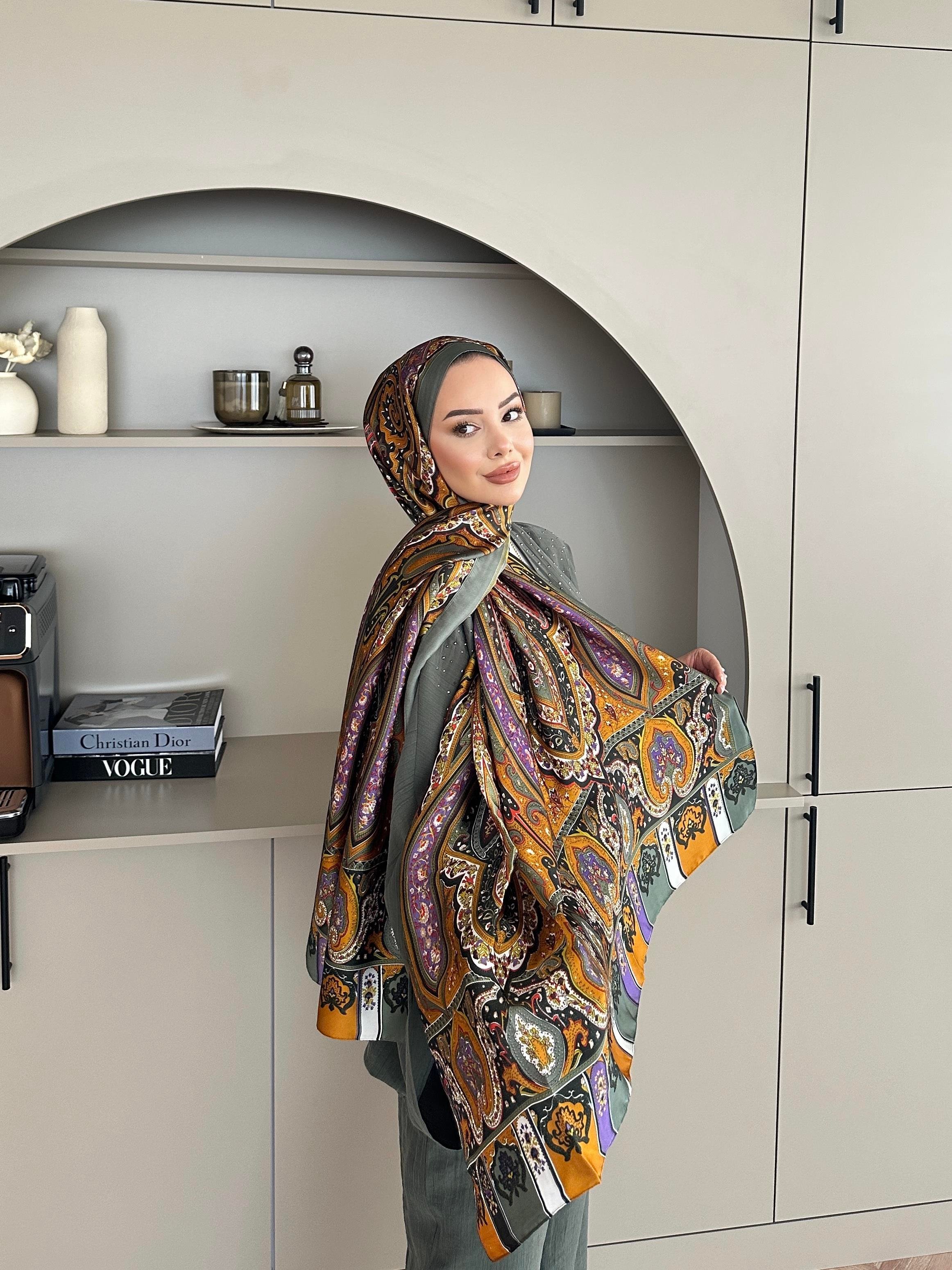 Otantik Desen İthal İpek Vual Şal Haki