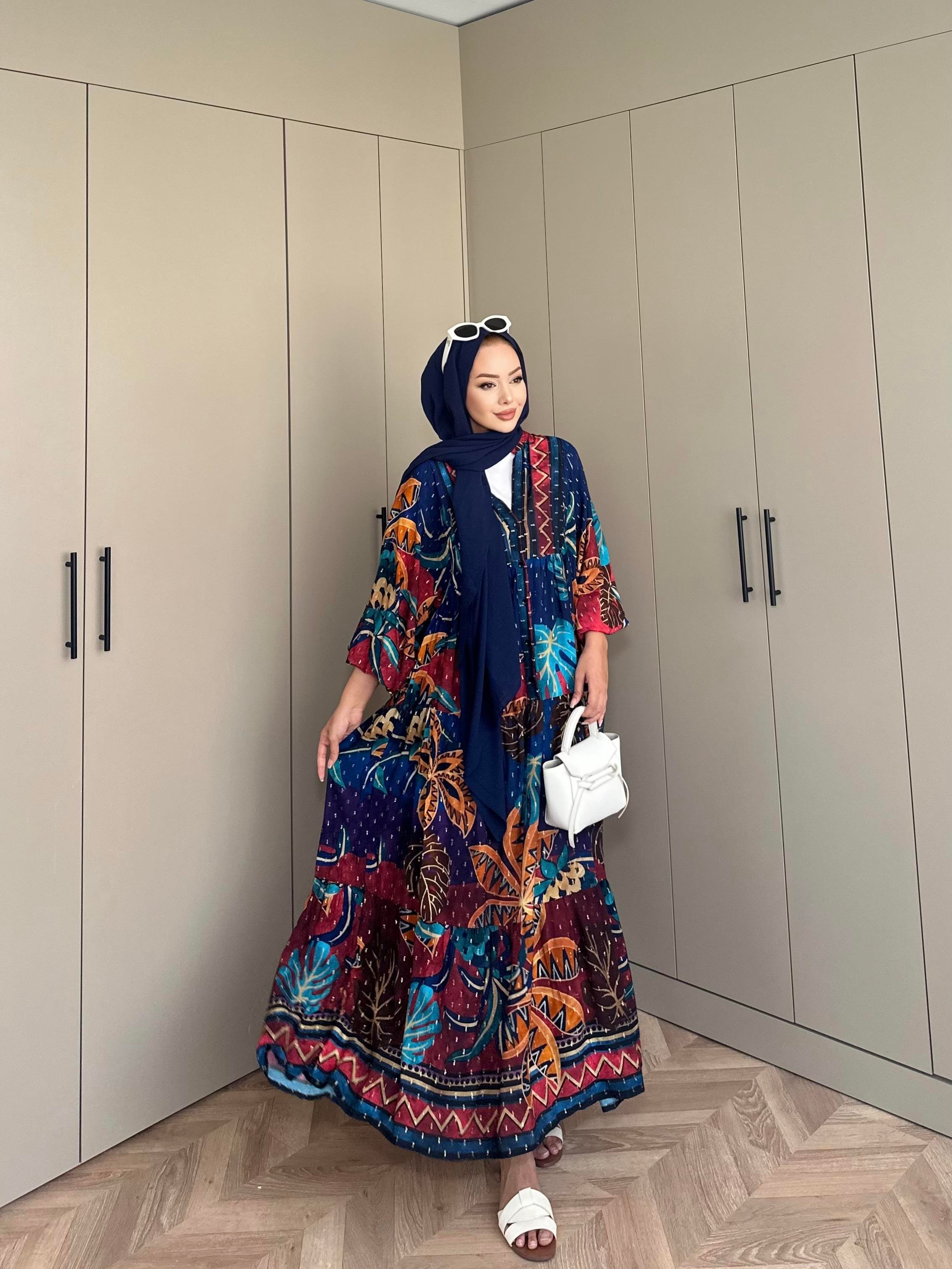 Otantik Viskon Elbise Mavi