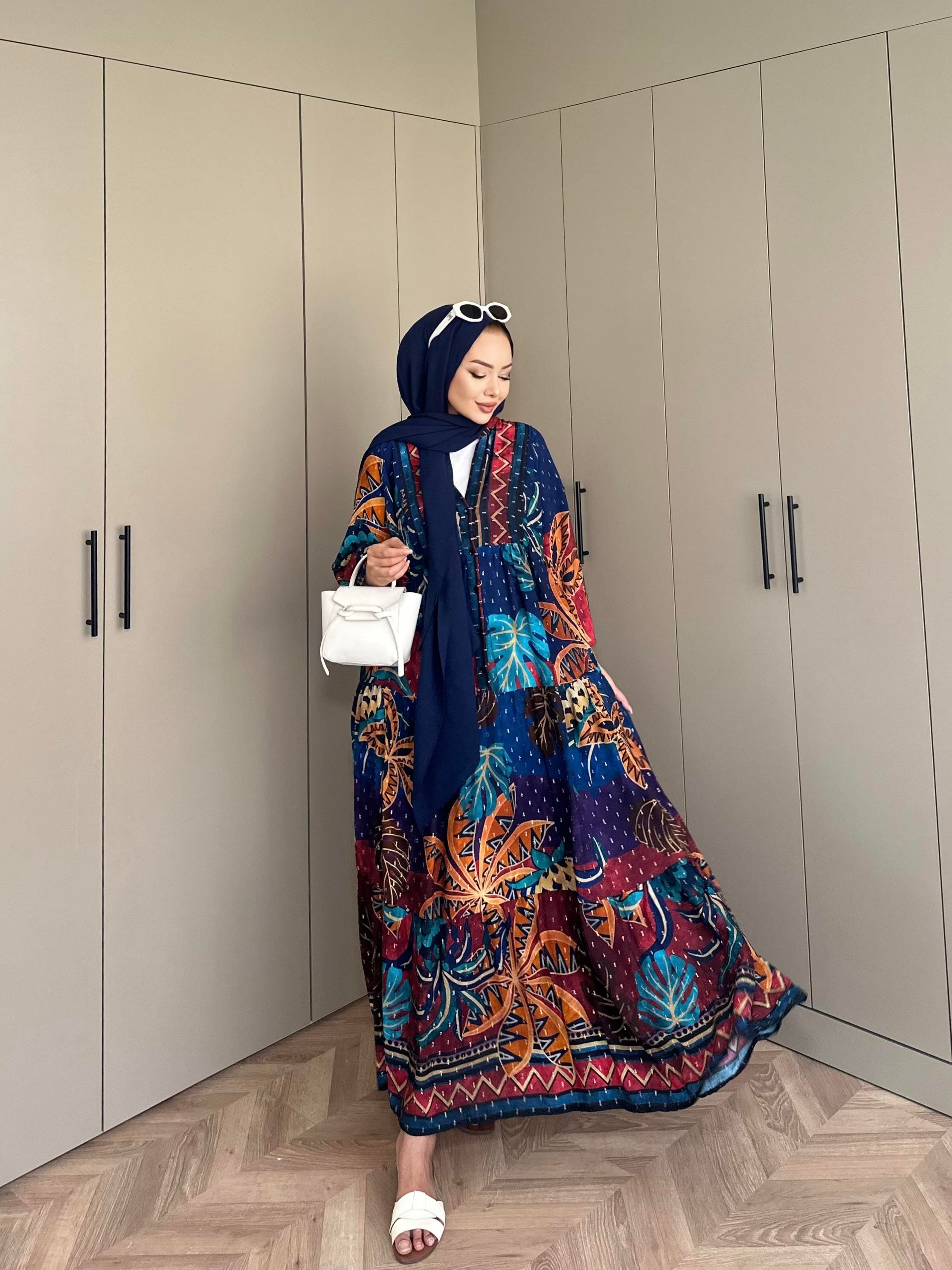 Otantik Viskon Elbise Mavi