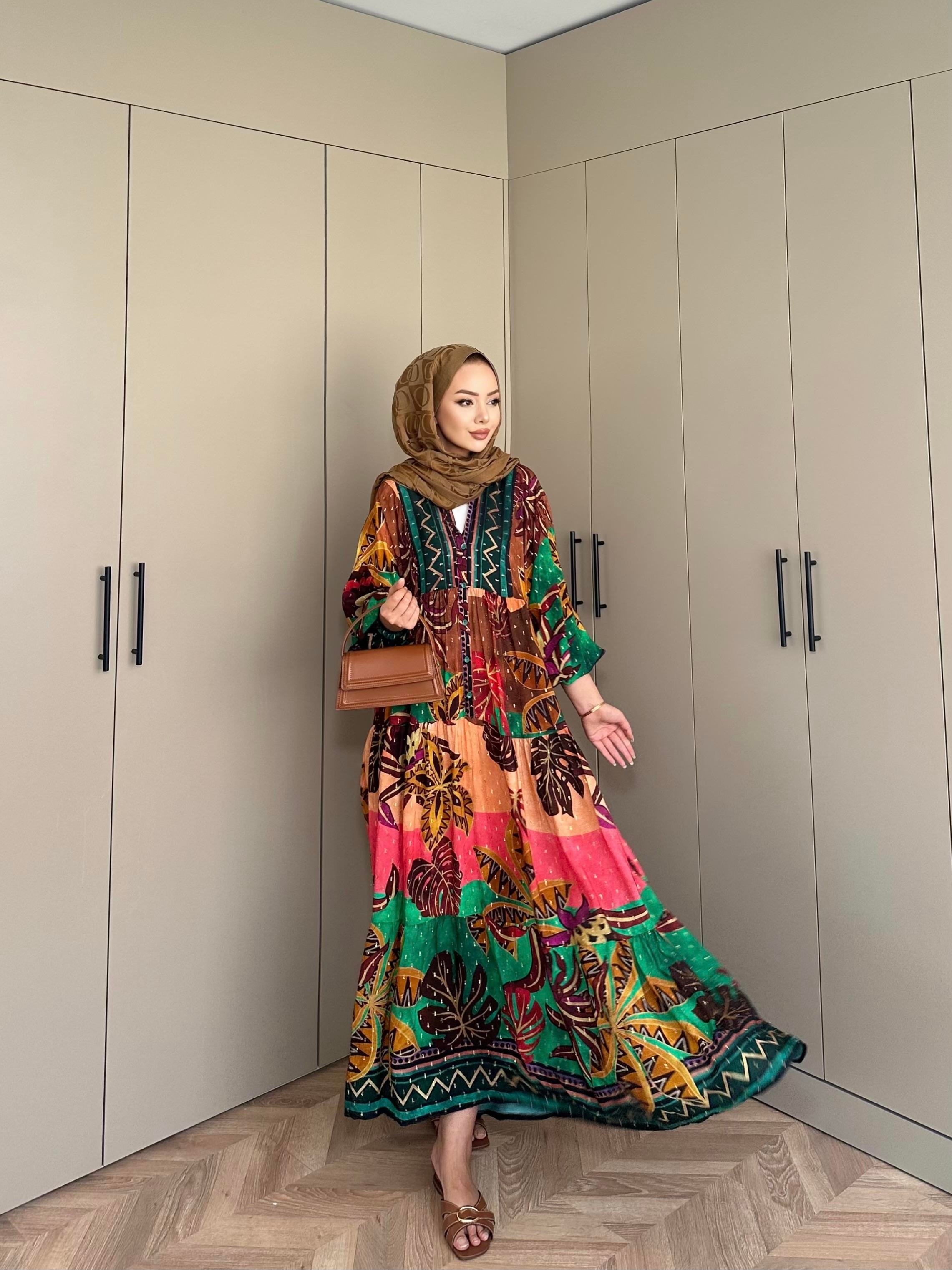 Otantik Viskon Elbise Yeşil