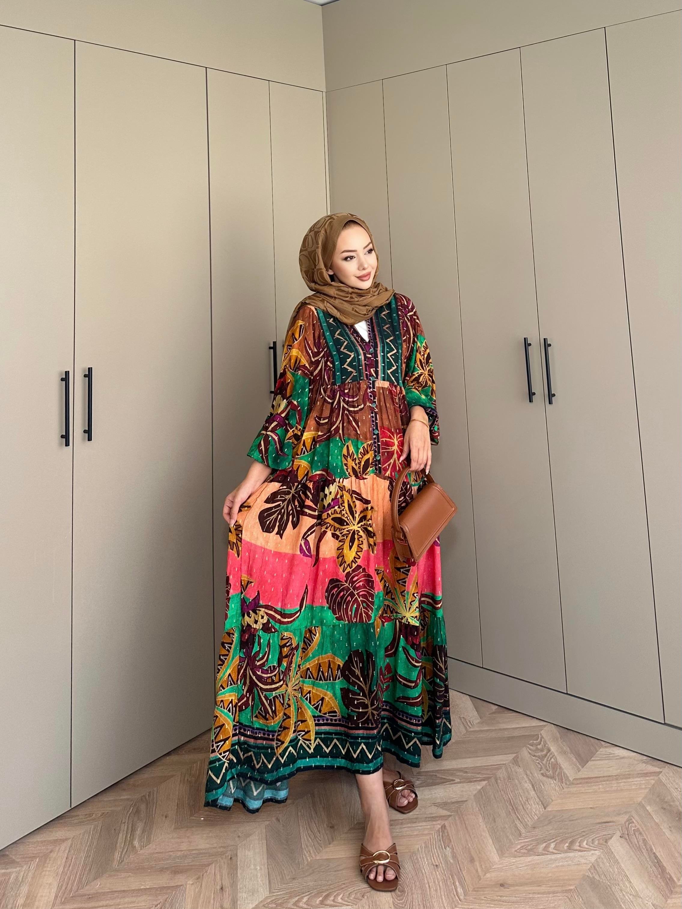 Otantik Viskon Elbise Yeşil