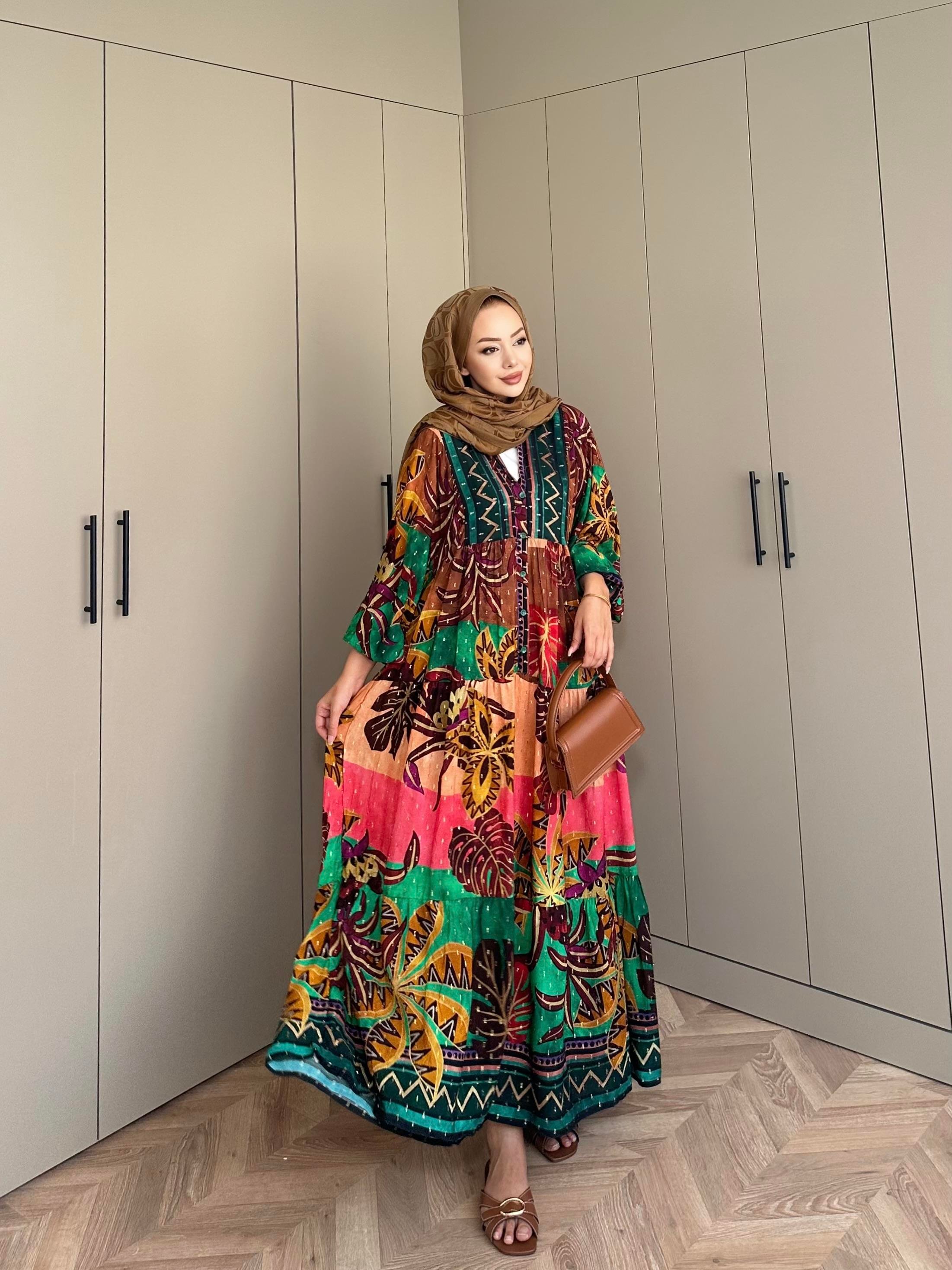 Otantik Viskon Elbise Yeşil