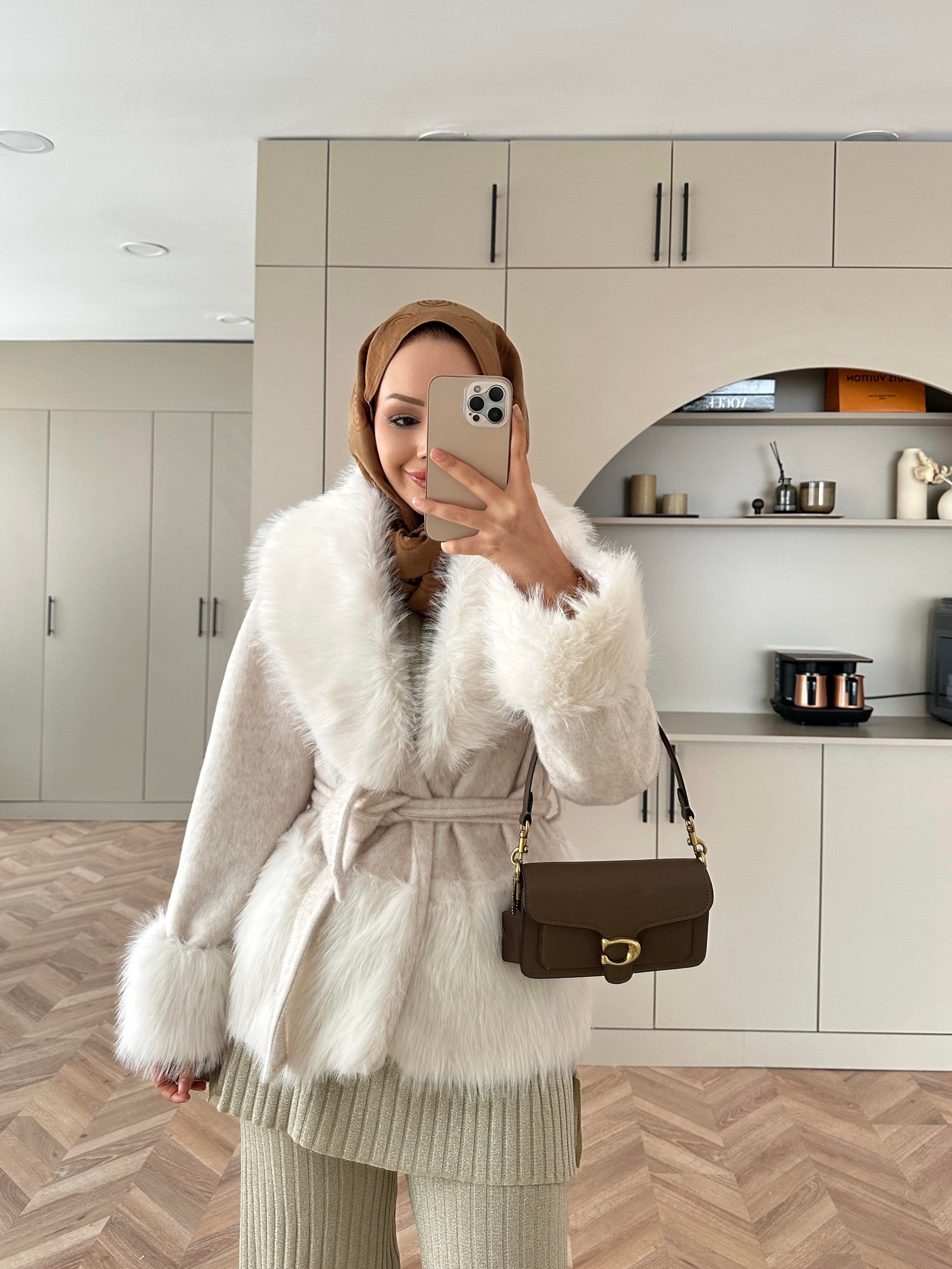 Owen Kürklü Leopar Kaban Ekru